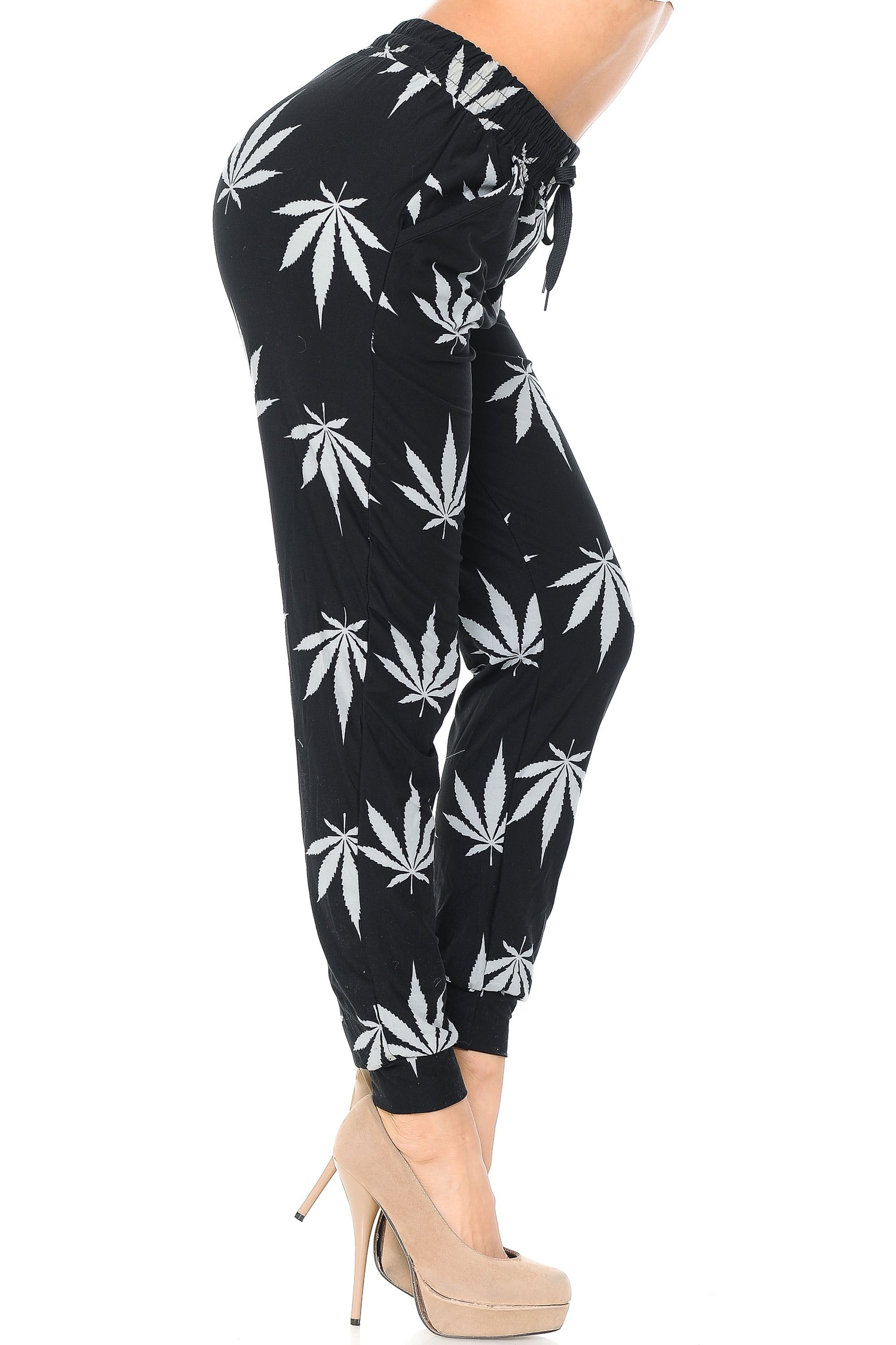 Brushed Black Marijuana Joggers
