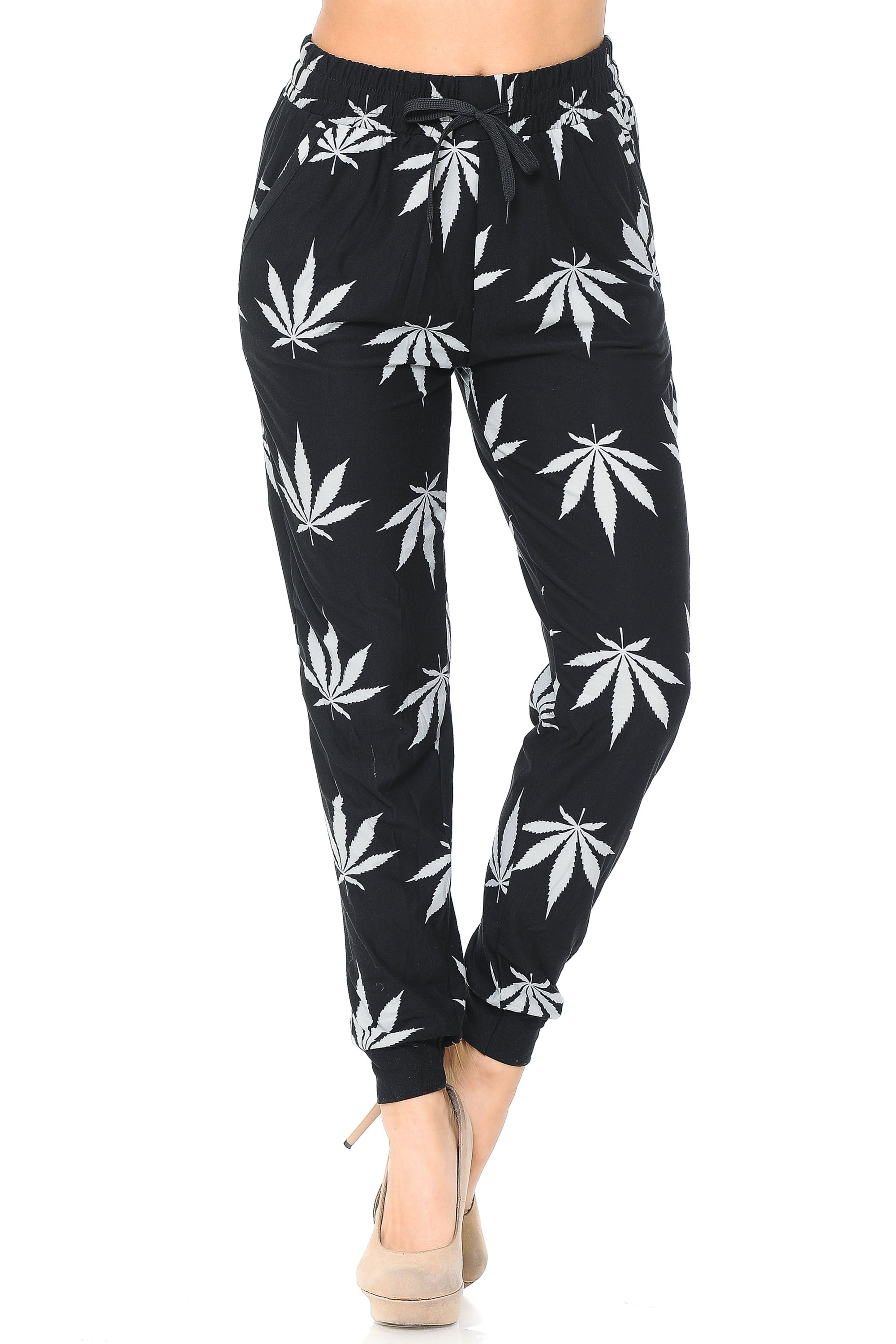 Brushed Black Marijuana Joggers