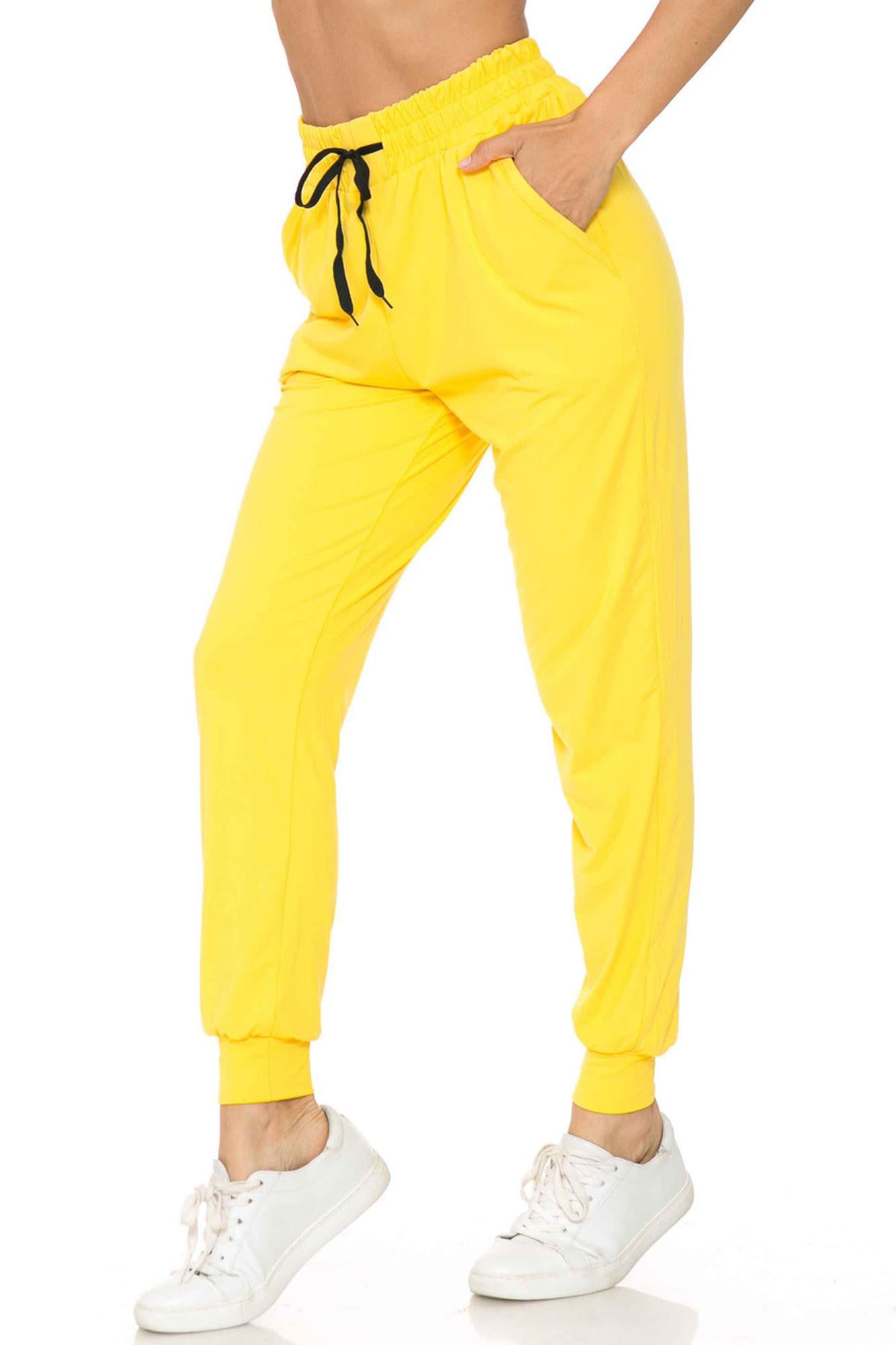 Buttery Smooth Solid Basic Yellow Women's Joggers - EEVEE