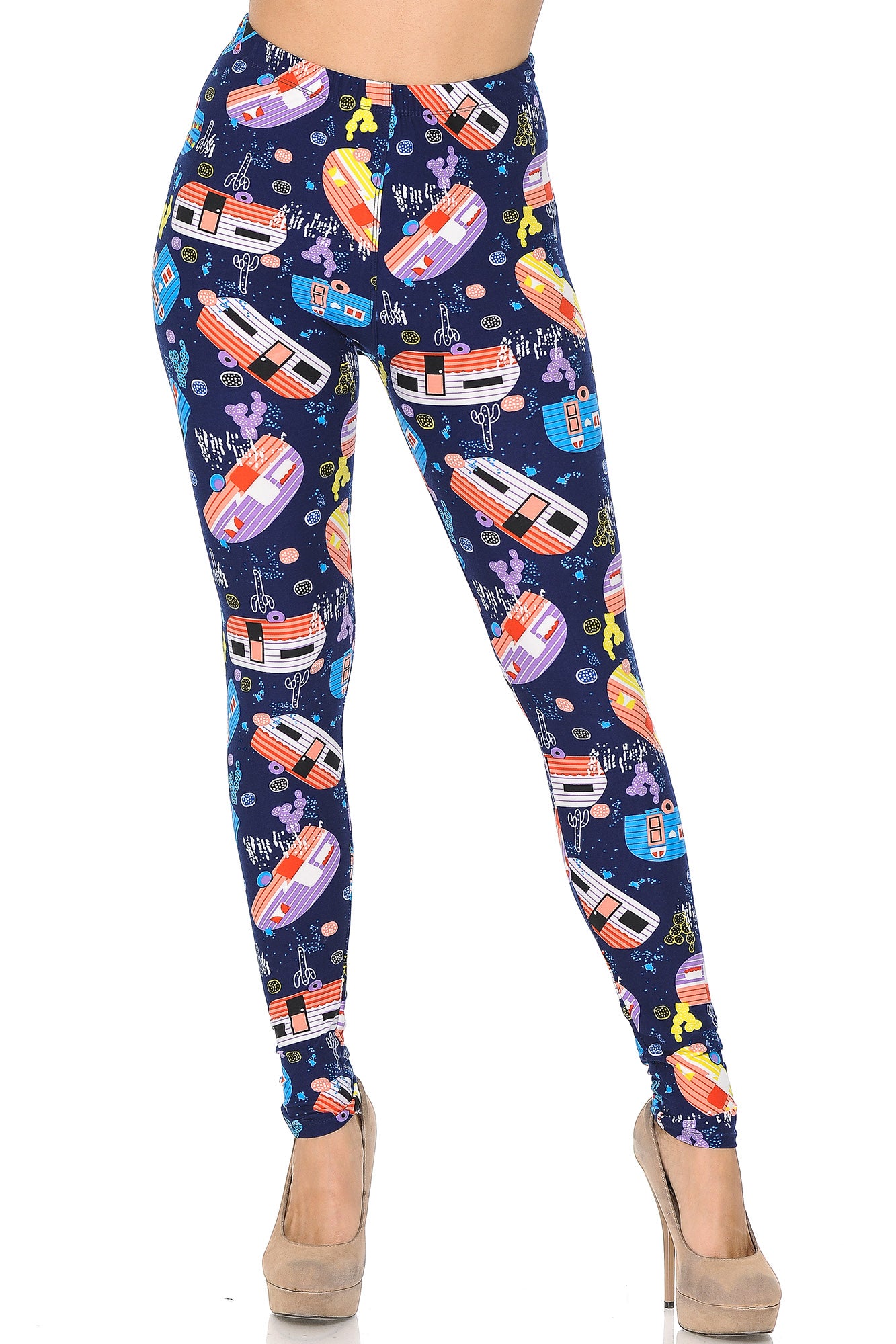 Buttery Soft Retro Campers Leggings - XSmall (XSmall One Size,Multi Color Bold)