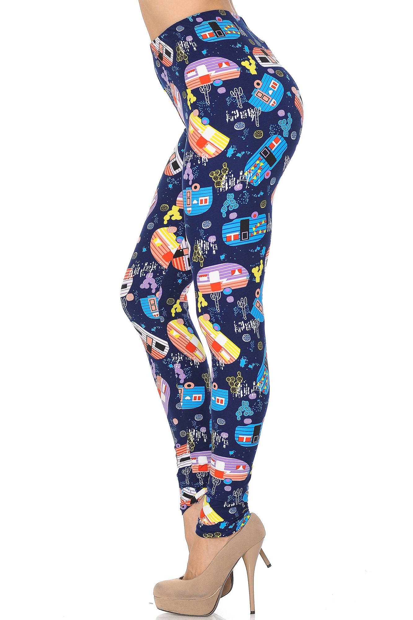Buttery Soft Retro Campers Leggings - XSmall (XSmall One Size,Multi Color Bold)