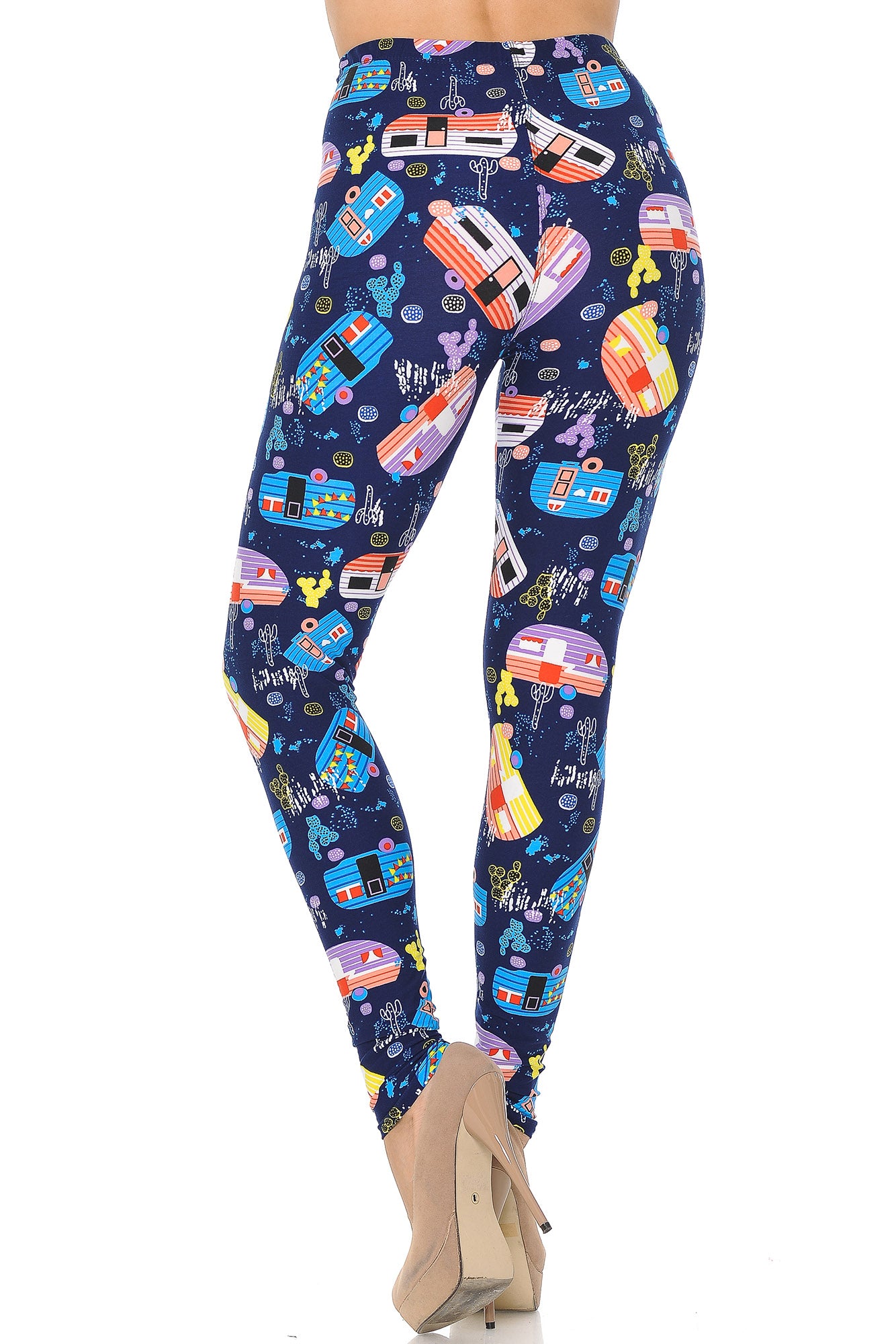 Buttery Soft Retro Campers Leggings - XSmall (XSmall One Size,Multi Color Bold)