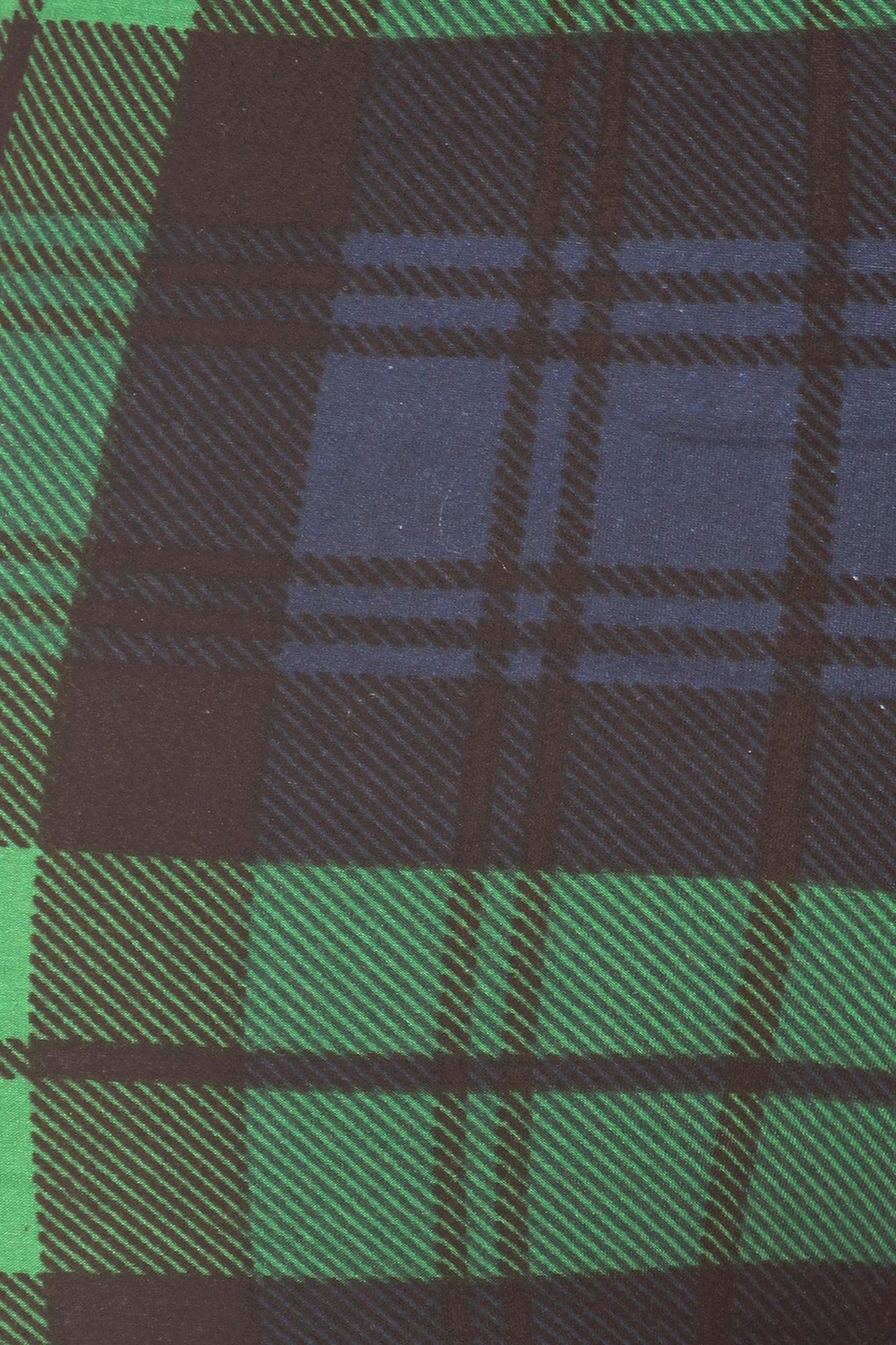 Buttery Soft Green Plaid High Waisted Leggings (One Size Regular,Green)