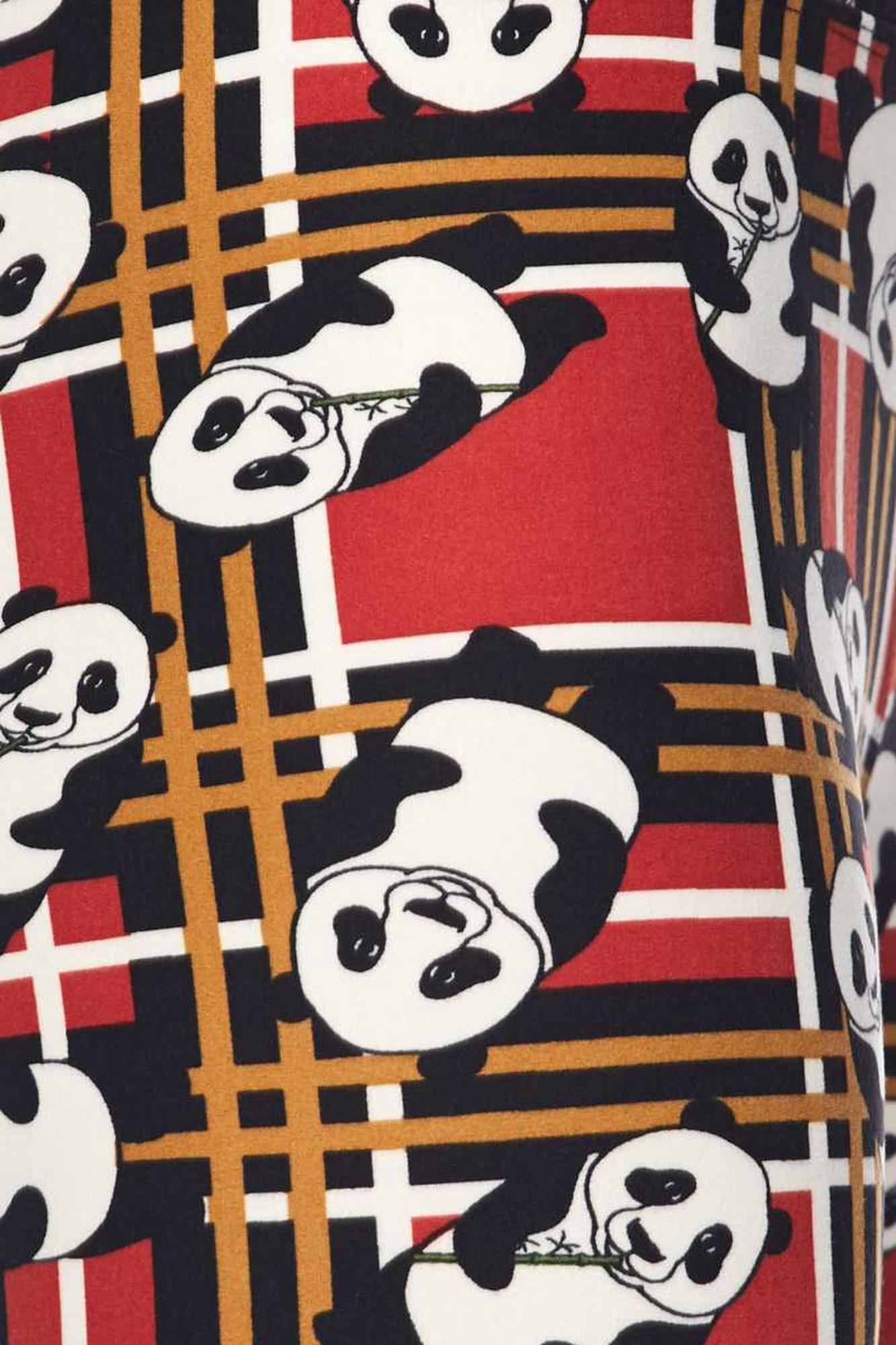 Buttery Soft Plaid Panda High Waisted Leggings (One Size Regular,Red)