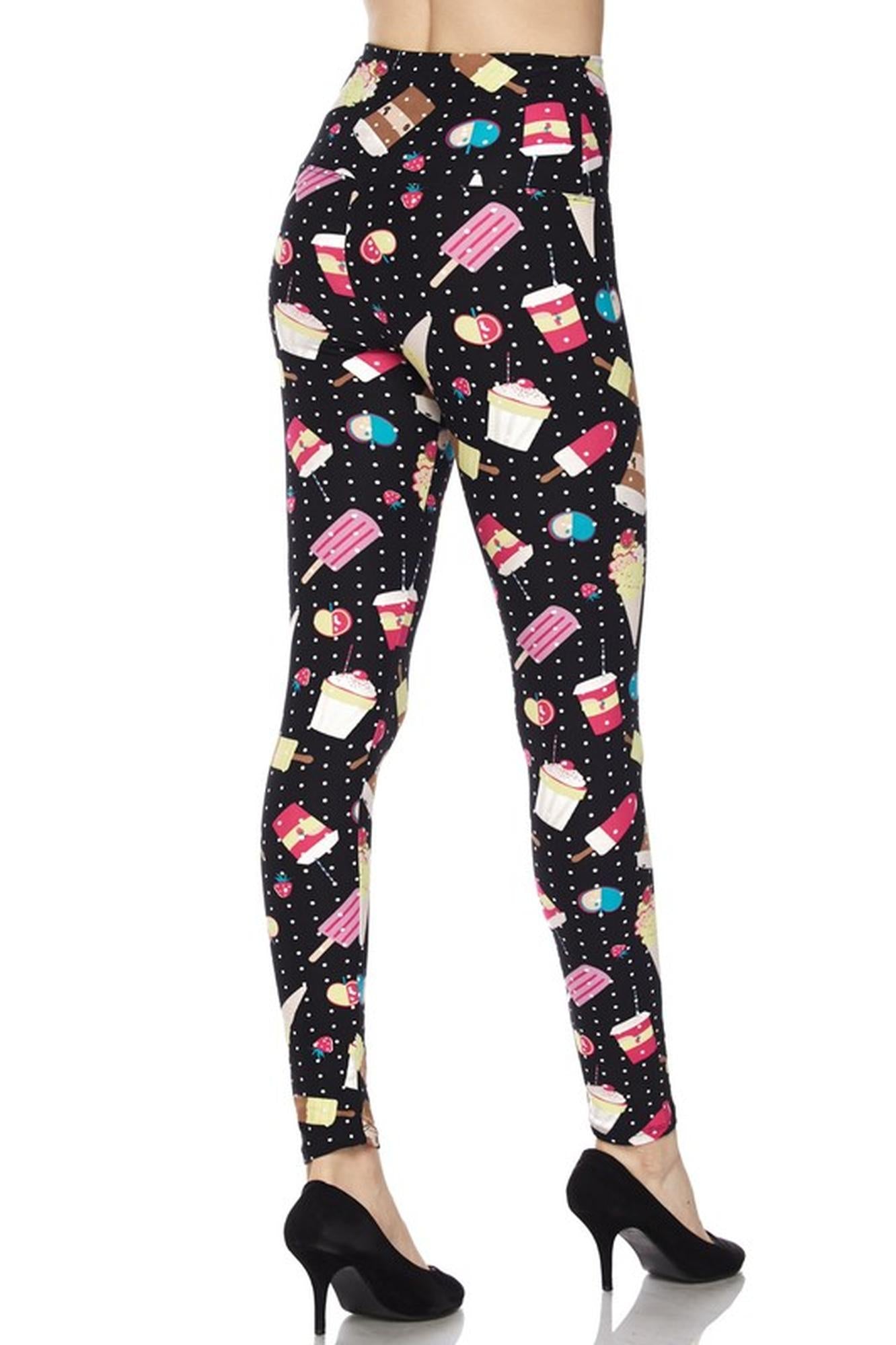 Buttery Soft Summer Treats High Waisted Plus Size Leggings - White Mini Dots (One Size Plus,Black)