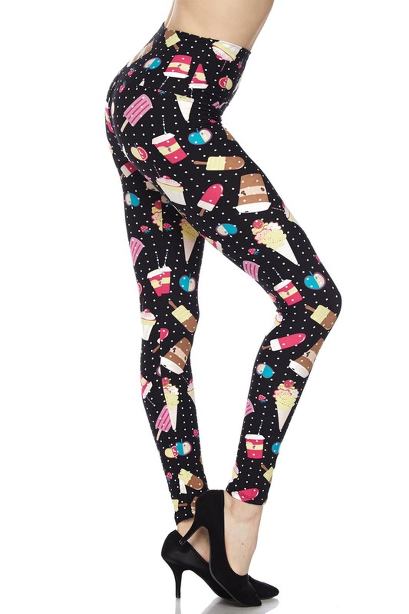 Buttery Soft Summer Treats High Waisted Plus Size Leggings - White Mini Dots (One Size Plus,Black)