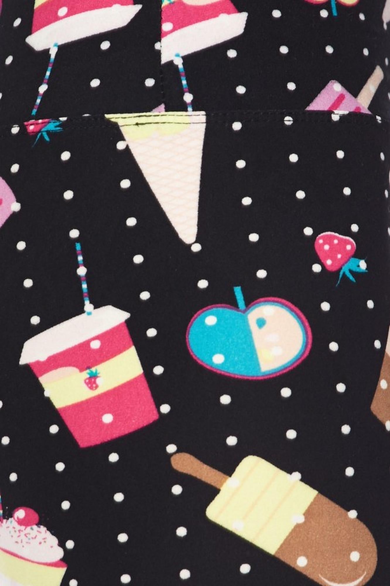 Buttery Soft Summer Treats High Waisted Plus Size Leggings - White Mini Dots (One Size Plus,Black)