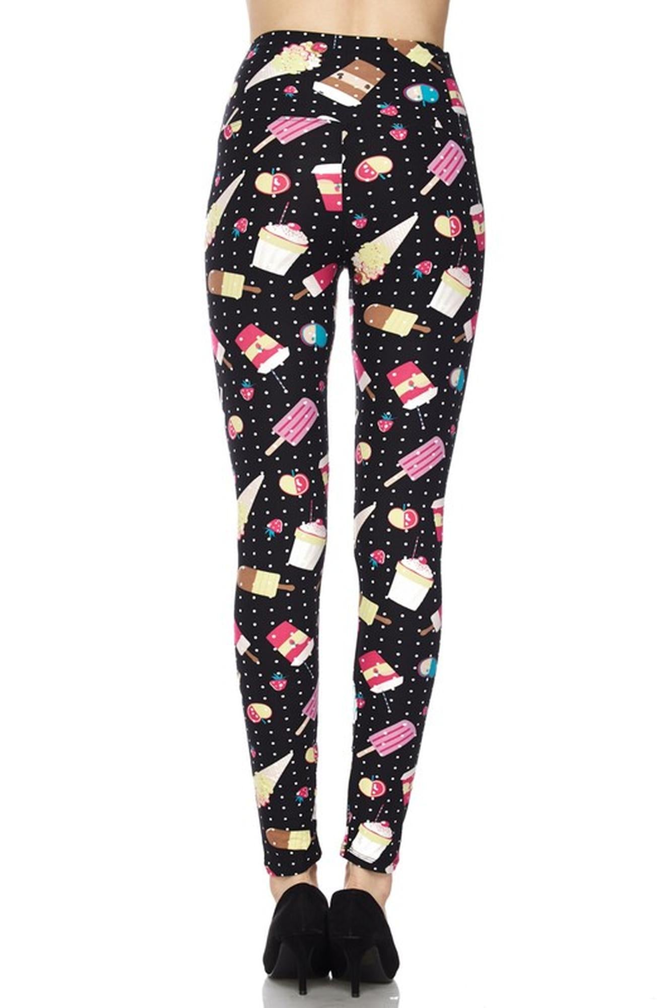 Buttery Soft Summer Treats High Waisted Plus Size Leggings - White Mini Dots (One Size Plus,Black)