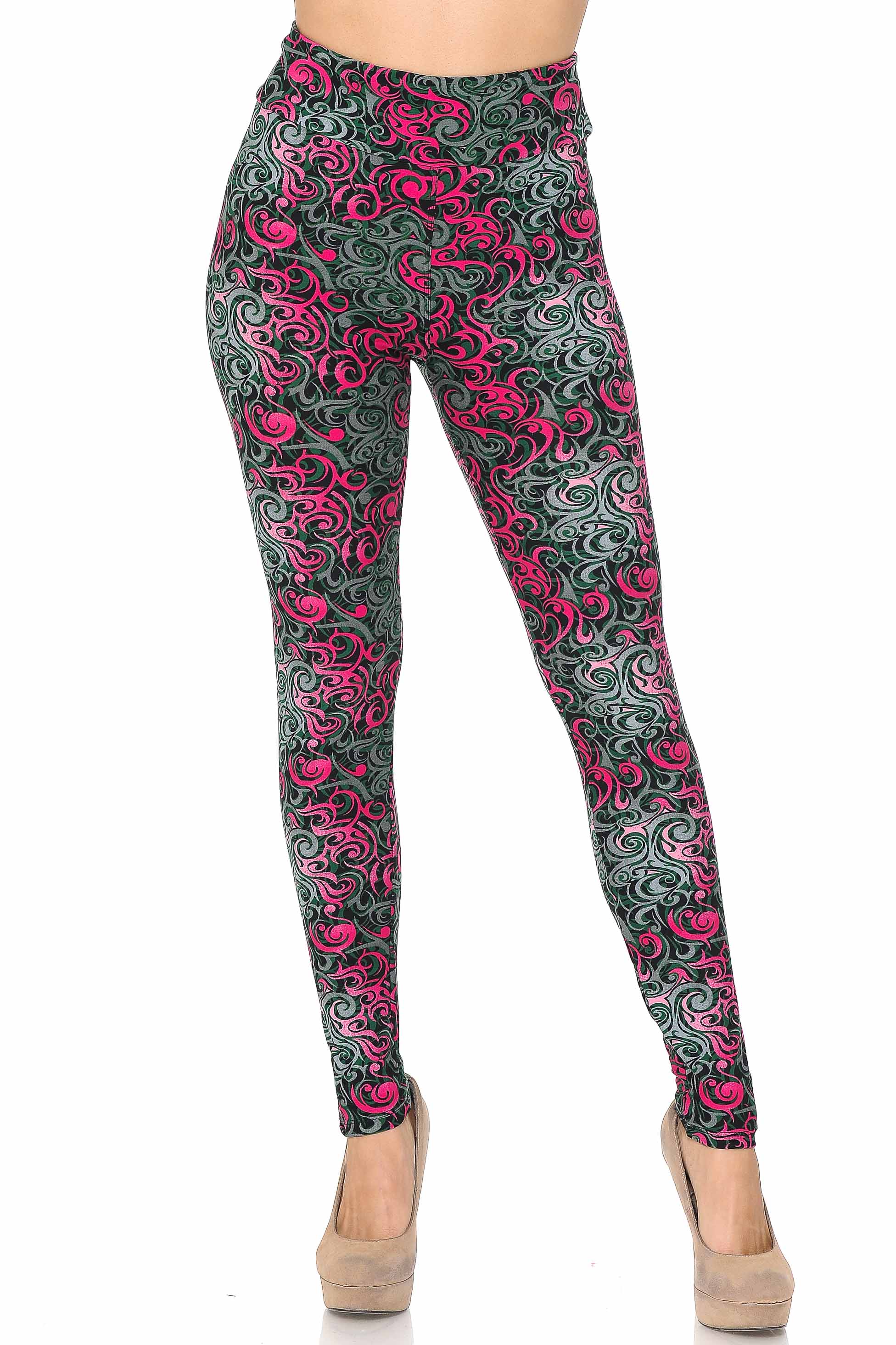 Buttery Soft Fuchsia Tangled Swirl High Waisted Leggings (One Size Regular,Fuchsia)