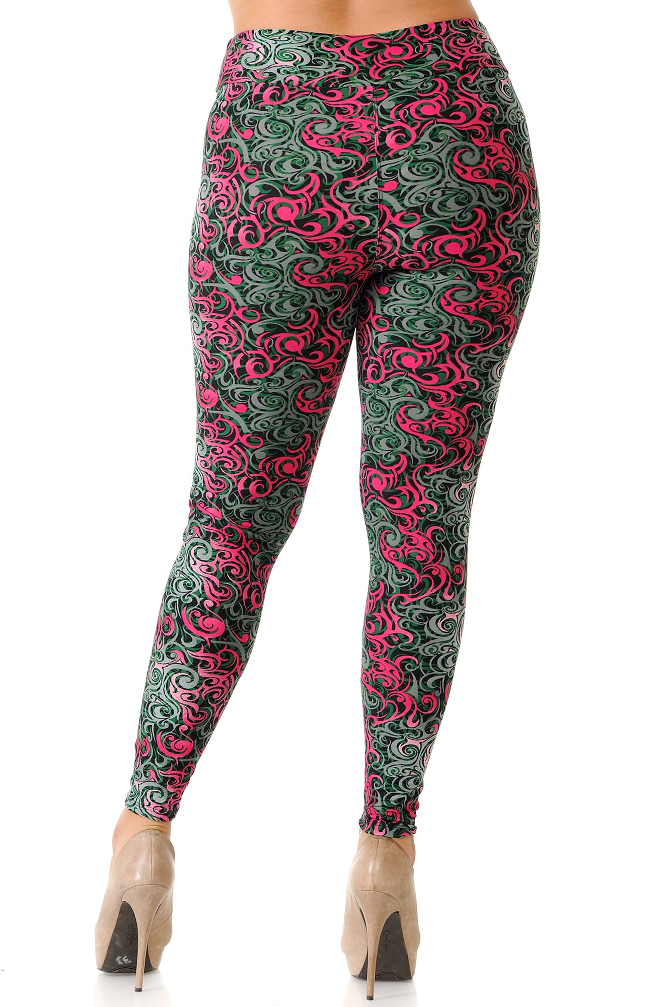 Buttery Soft Fuchsia Tangled Swirl High Waist Plus Size Leggings (One Size Plus,Fuchsia)
