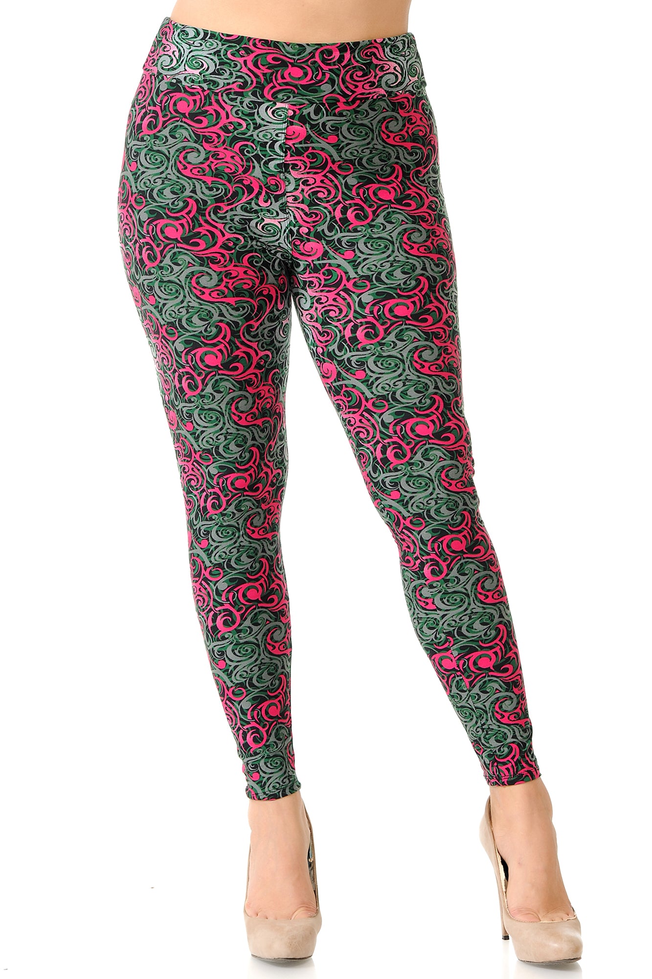 Buttery Soft Fuchsia Tangled Swirl High Waist Plus Size Leggings (One Size Plus,Fuchsia)