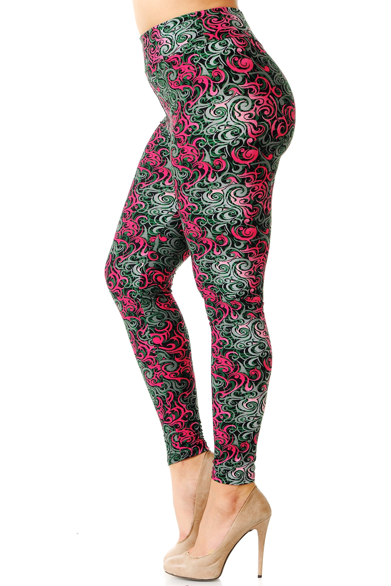 Buttery Soft Fuchsia Tangled Swirl High Waist Plus Size Leggings (One Size Plus,Fuchsia)