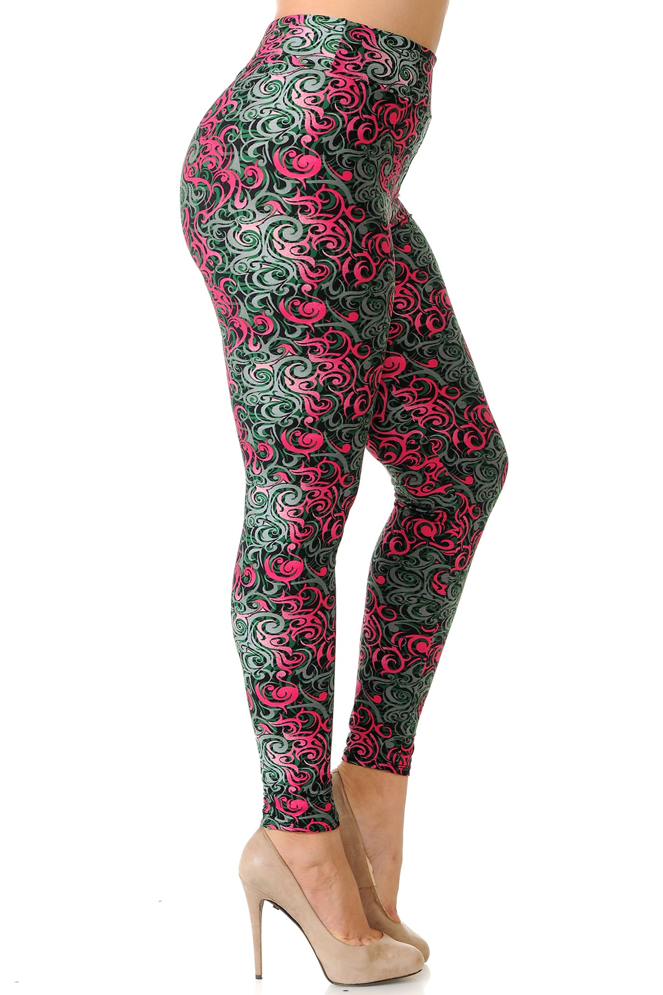 Buttery Soft Fuchsia Tangled Swirl High Waist Plus Size Leggings (One Size Plus,Fuchsia)