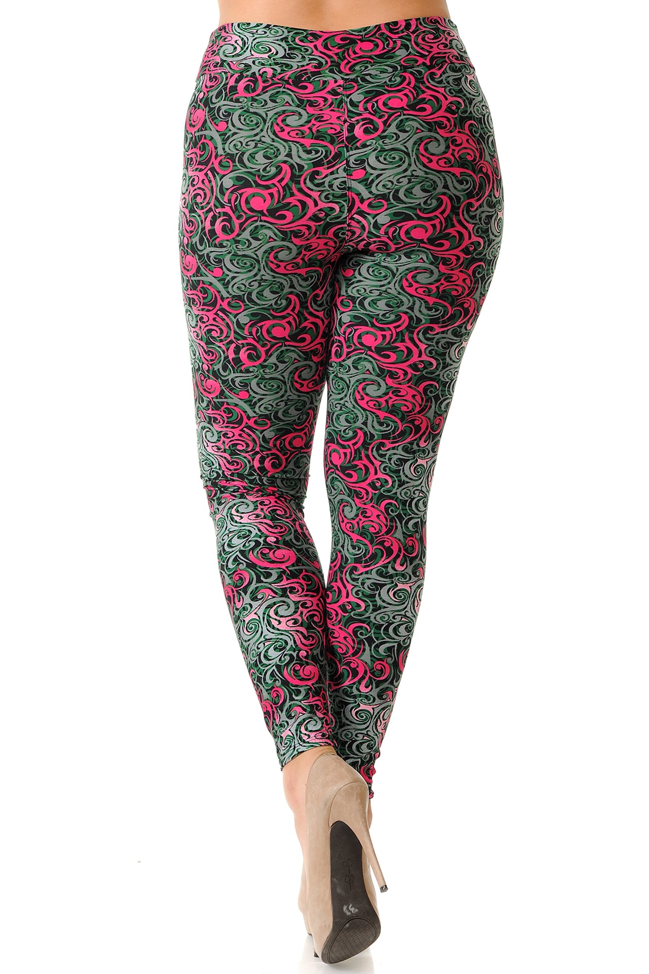 Buttery Soft Fuchsia Tangled Swirl High Waist Plus Size Leggings (One Size Plus,Fuchsia)