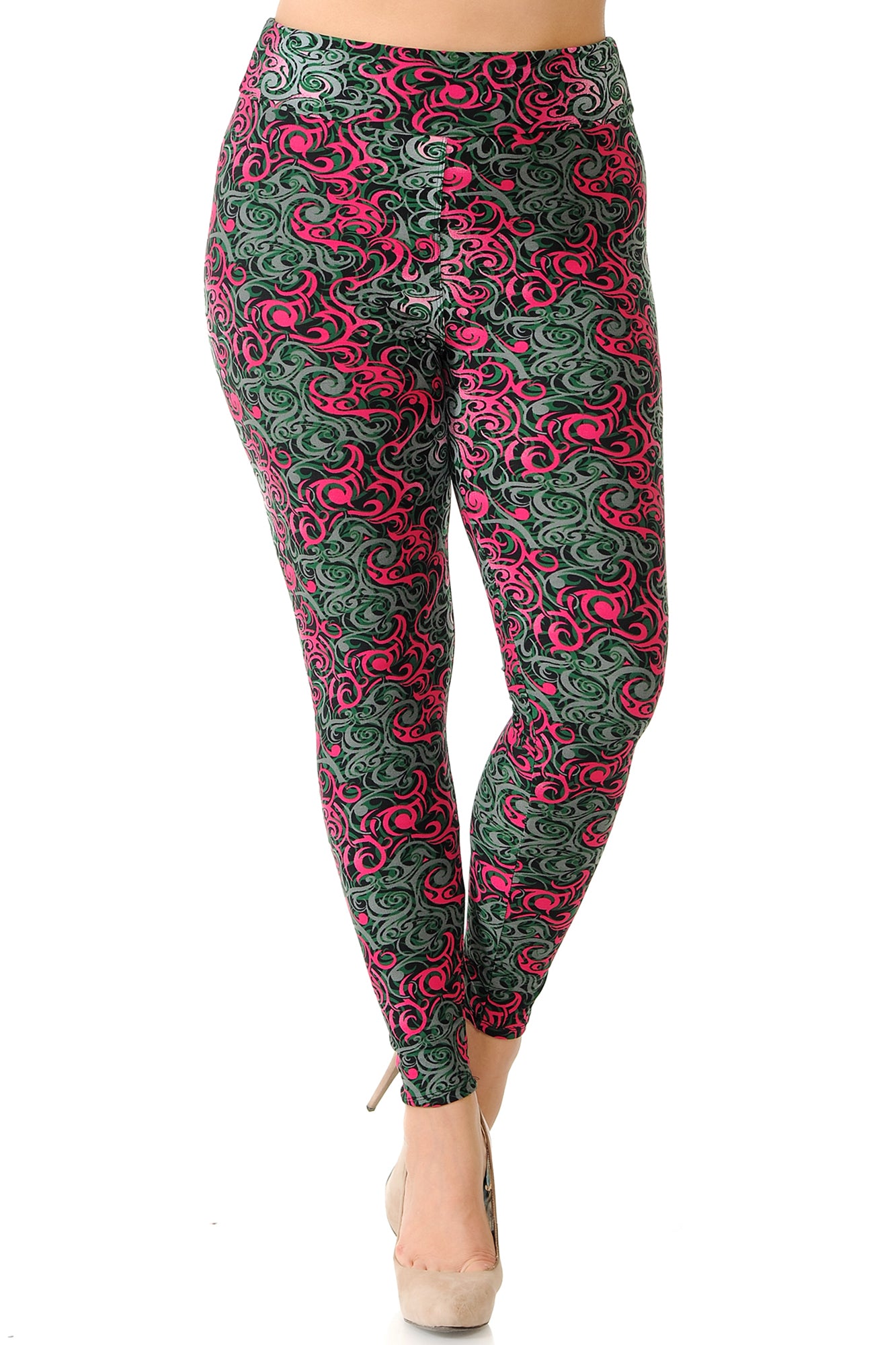 Buttery Soft Fuchsia Tangled Swirl High Waist Plus Size Leggings (One Size Plus,Fuchsia)