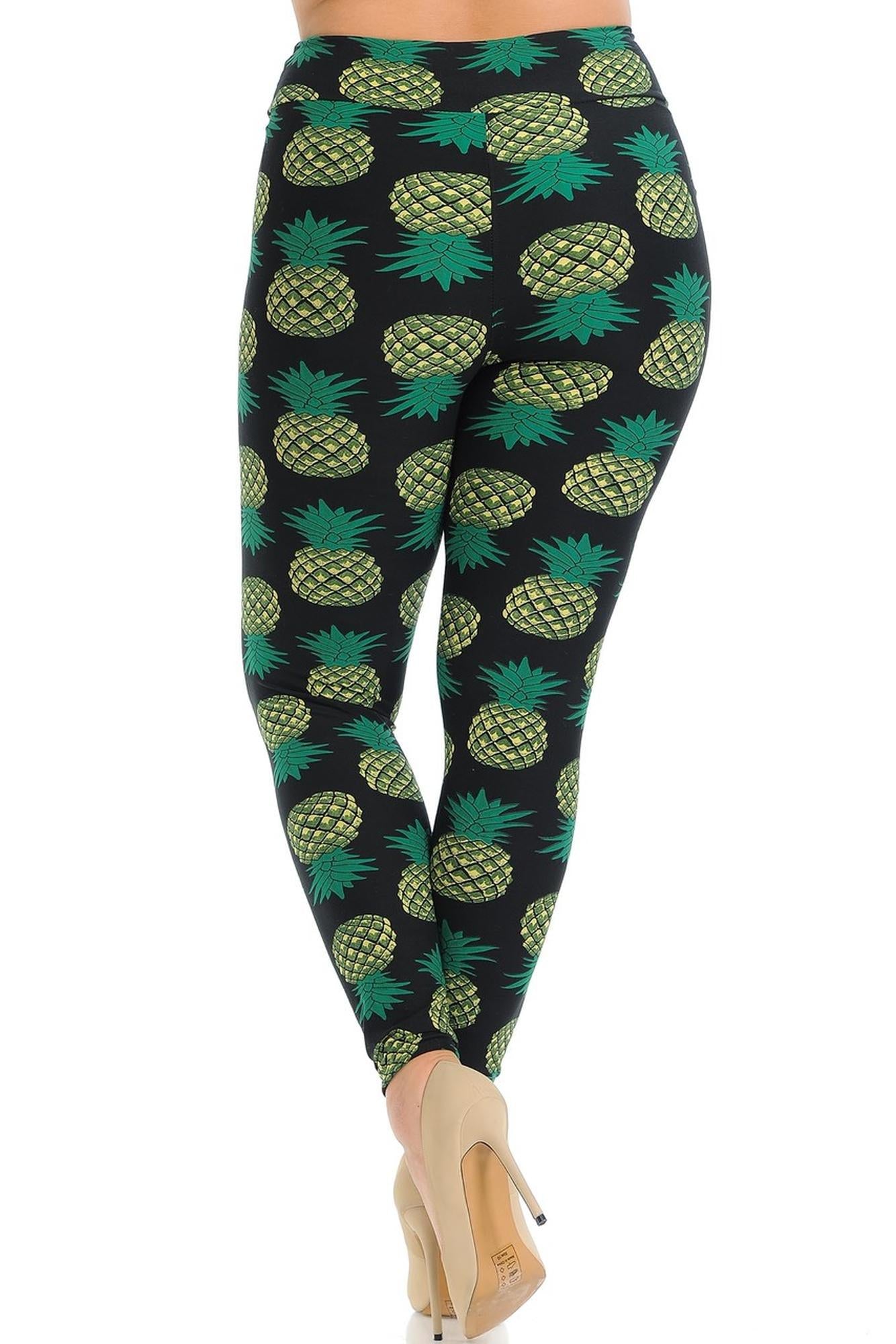 Buttery Soft Green Pineapple High Waisted Plus Size Leggings - EEVEE (One Size Plus,Green)