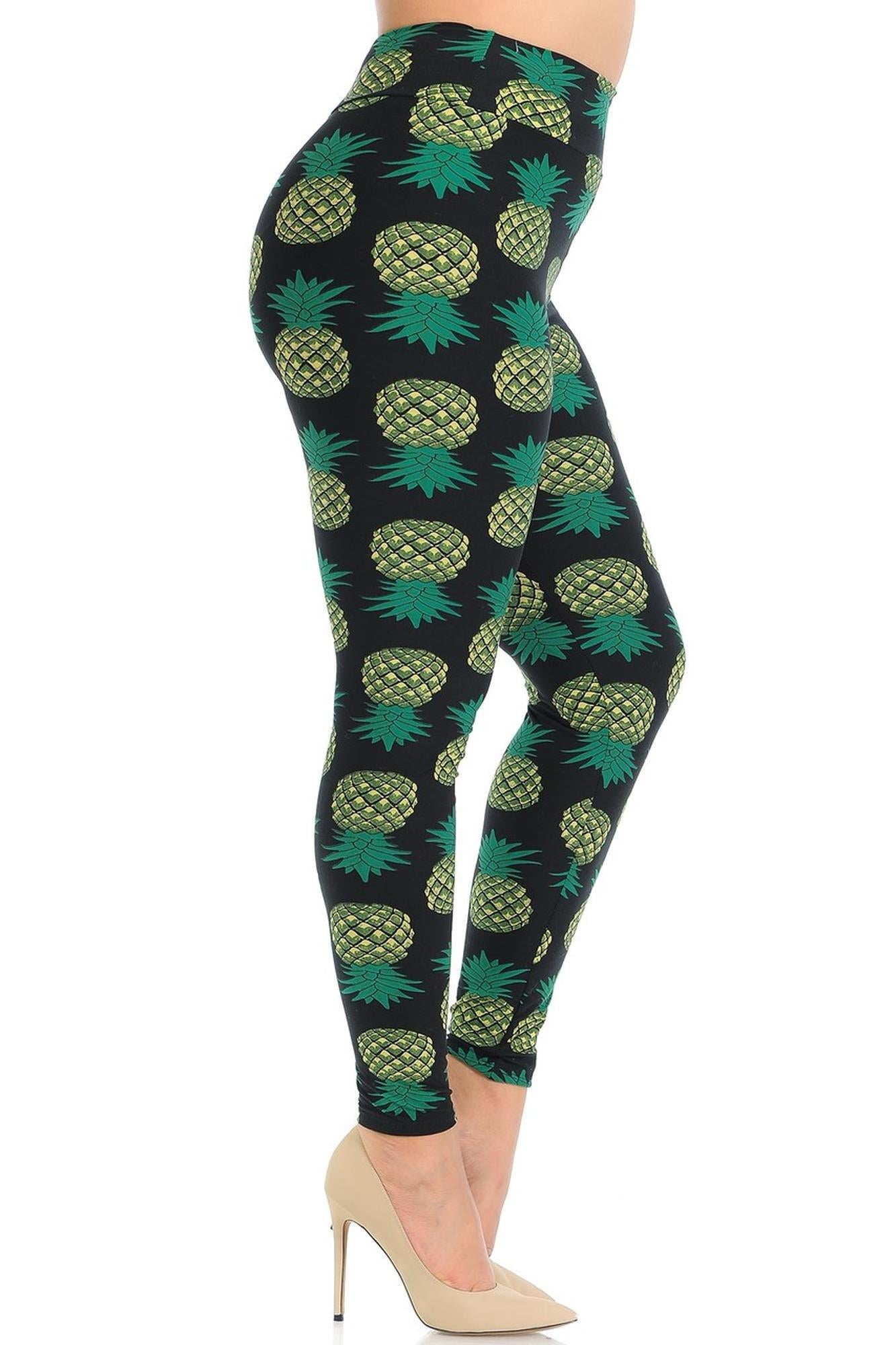 Buttery Soft Green Pineapple High Waisted Plus Size Leggings - EEVEE (One Size Plus,Green)