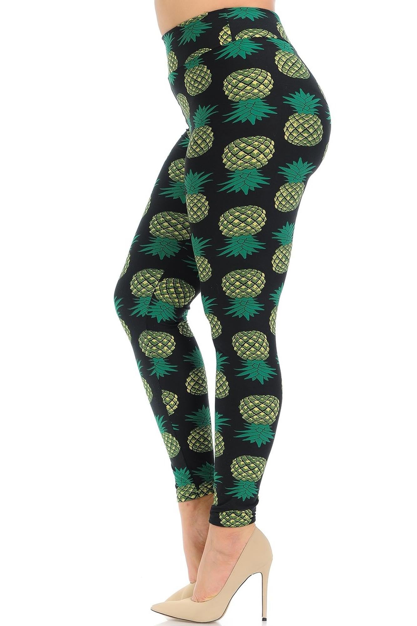 Buttery Soft Green Pineapple High Waisted Plus Size Leggings - EEVEE (One Size Plus,Green)