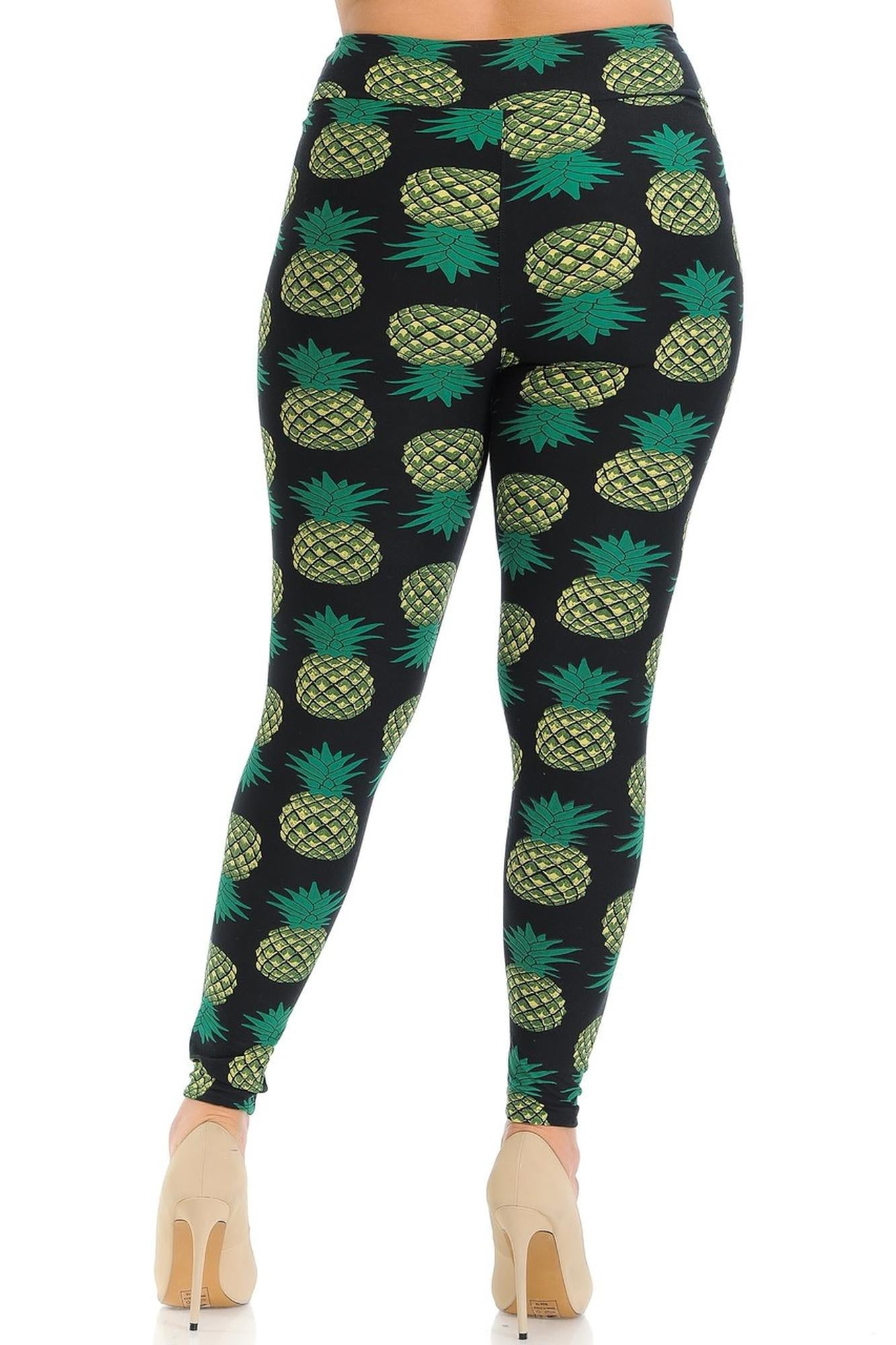 Buttery Soft Green Pineapple High Waisted Plus Size Leggings - EEVEE (One Size Plus,Green)