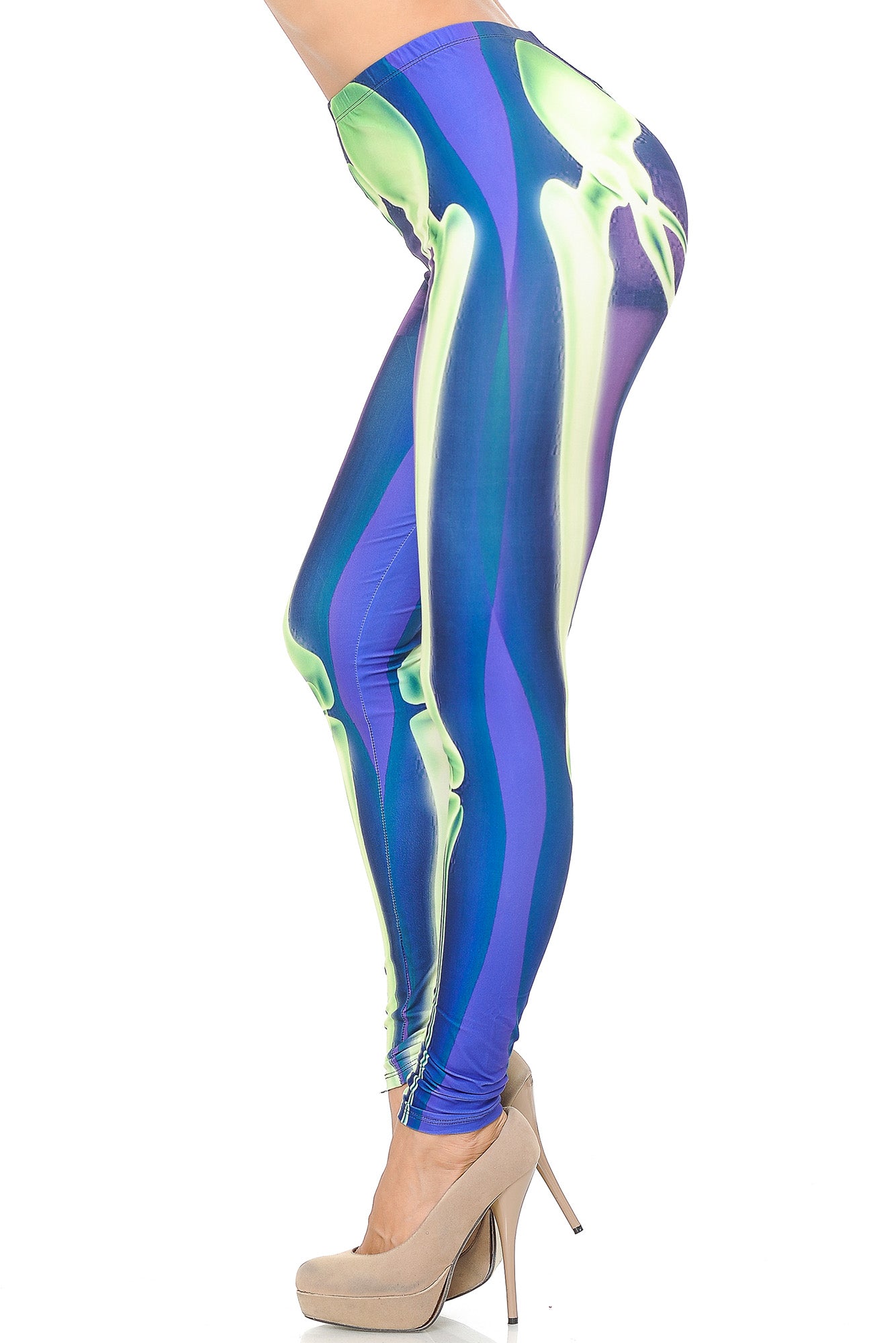 Creamy Soft Cyan Blue Skeleton Bones Leggings - USA Fashion (One Size Regular,Blue)