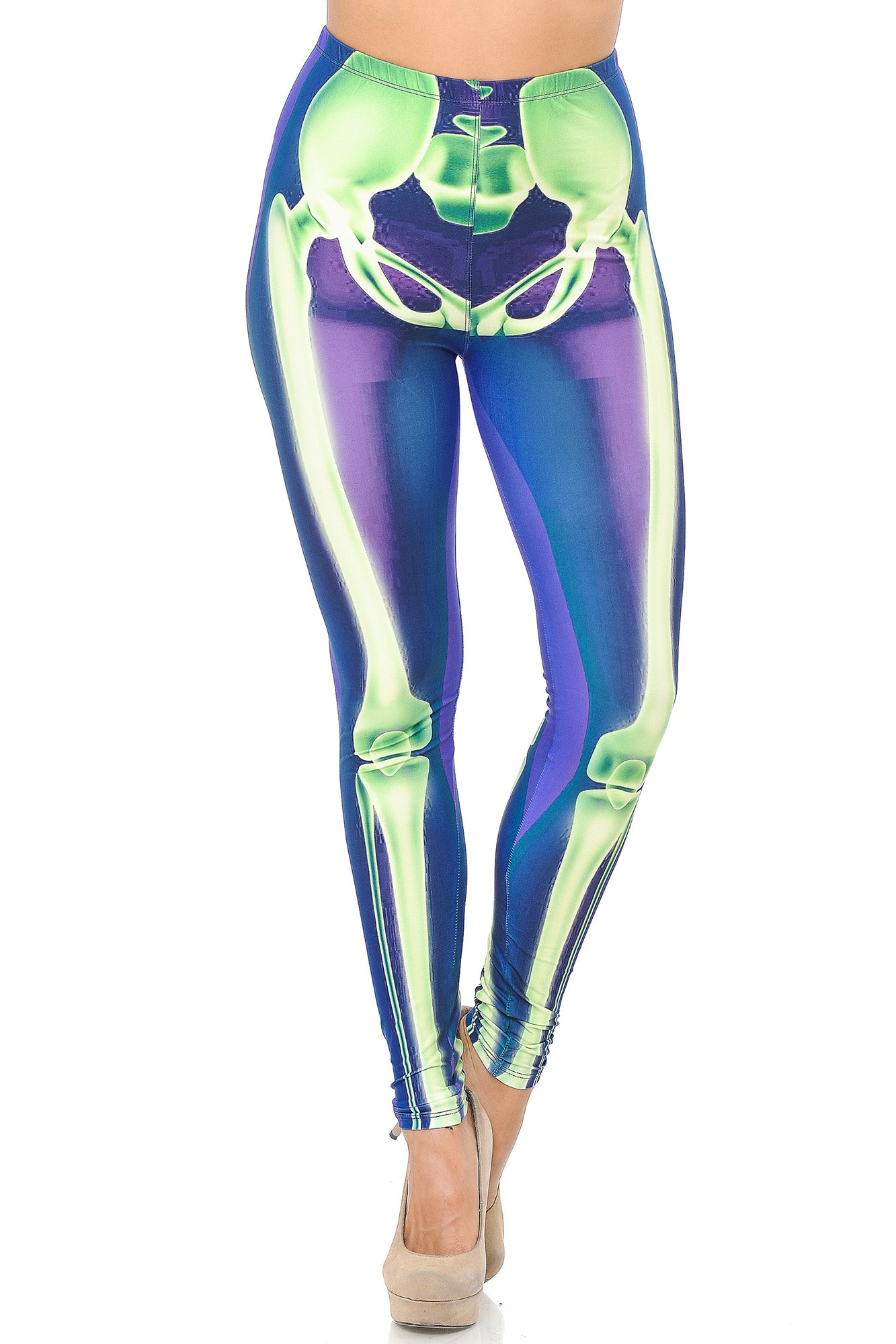 Creamy Soft Cyan Blue Skeleton Bones Leggings - USA Fashion (One Size Regular,Blue)