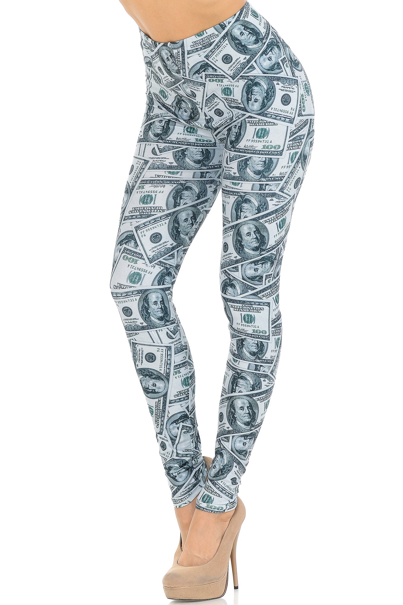 Creamy Soft Raining Money Leggings - USA Fashion (One Size Regular,Green)