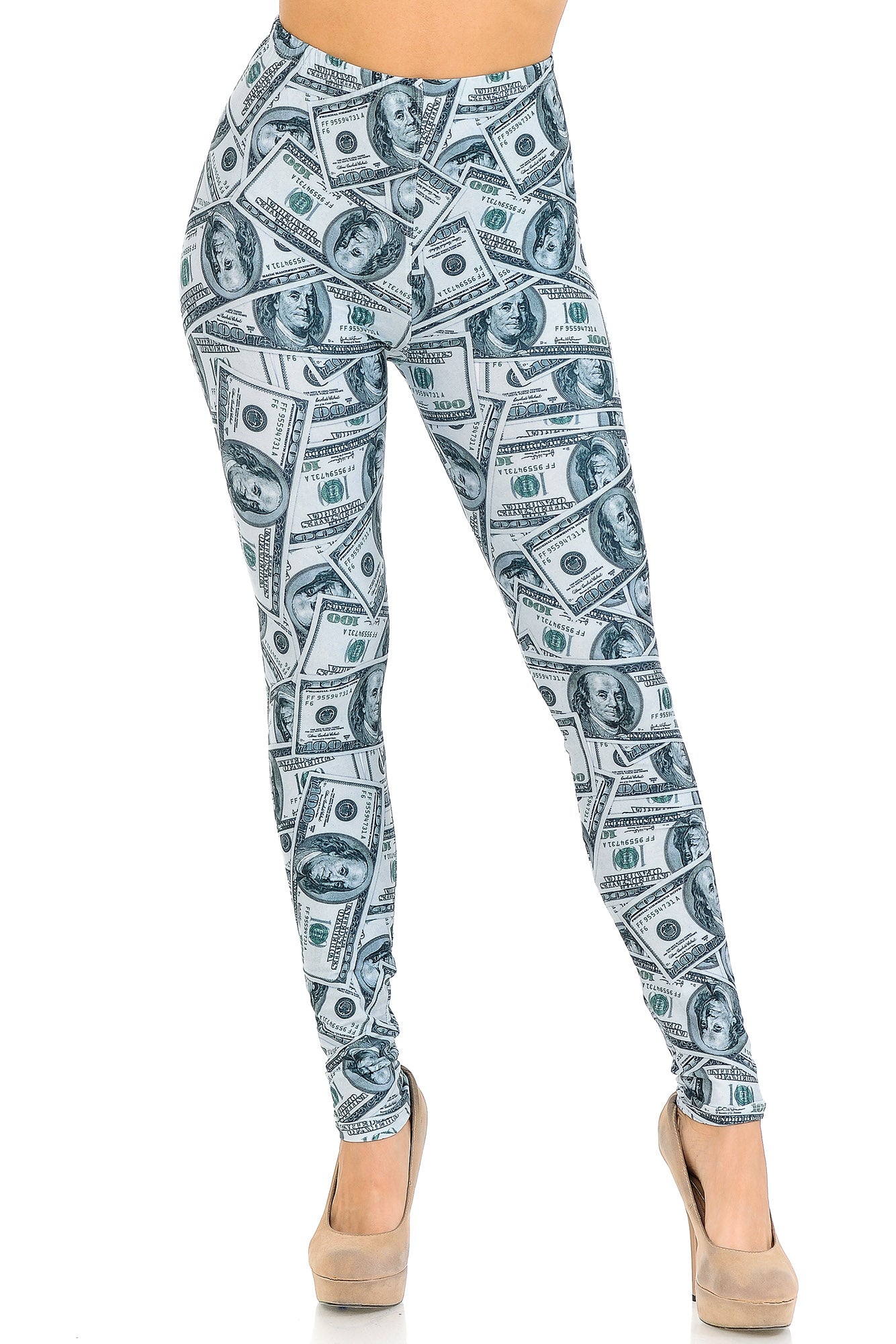 Creamy Soft Raining Money Leggings - USA Fashion (One Size Regular,Green)