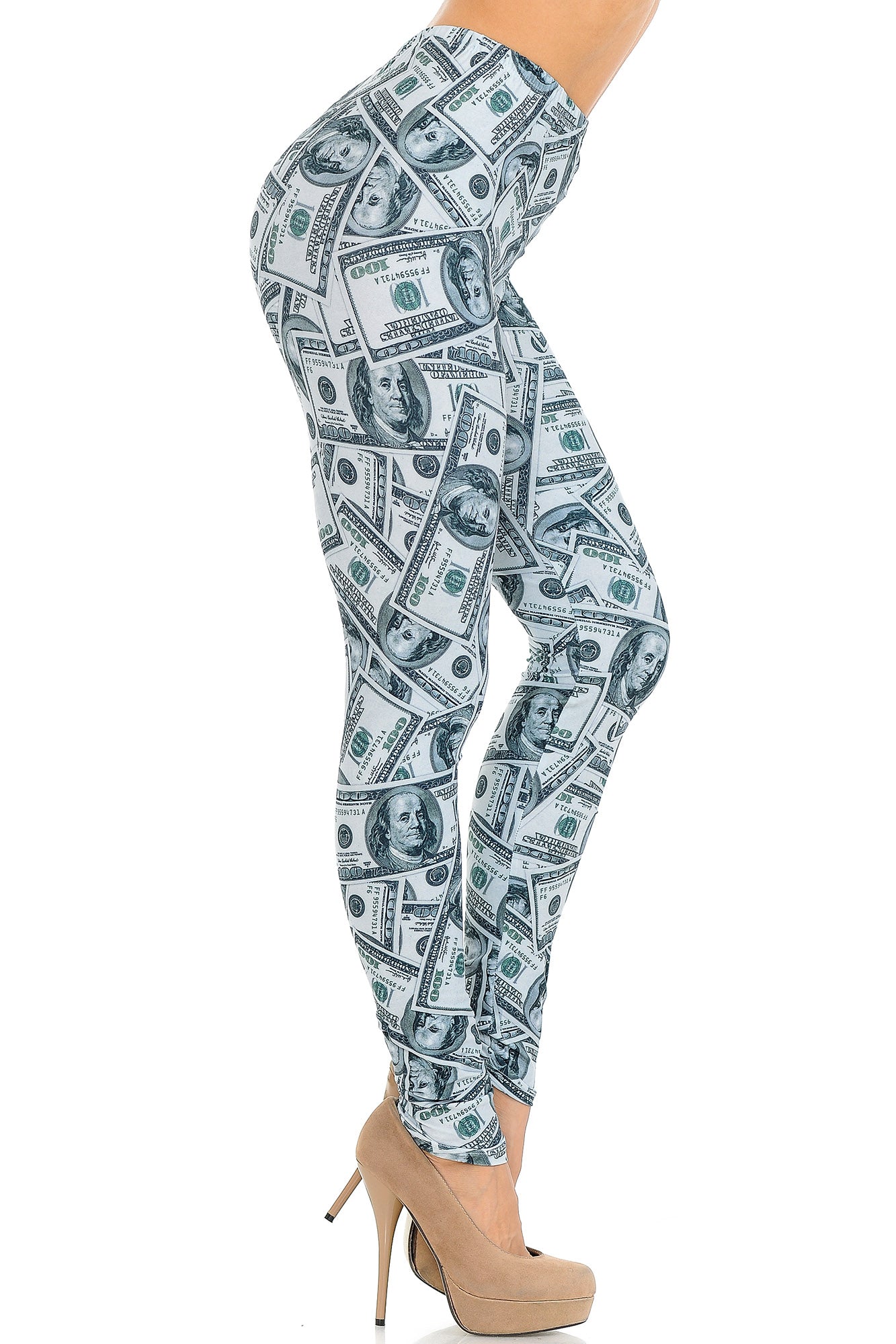 Creamy Soft Raining Money Leggings - USA Fashion (One Size Regular,Green)