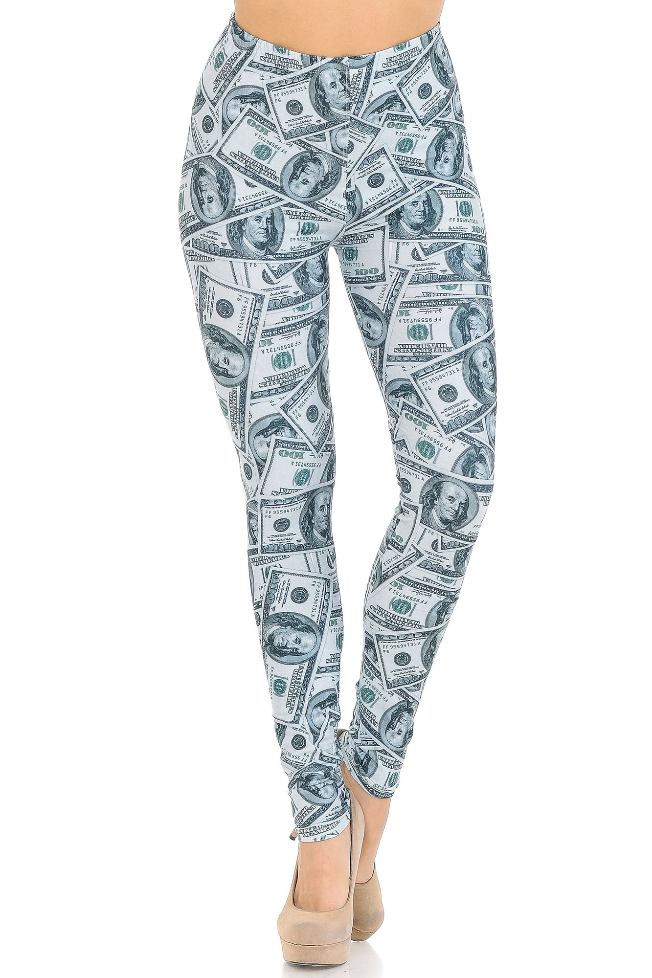 Creamy Soft Raining Money Leggings - USA Fashion (One Size Regular,Green)