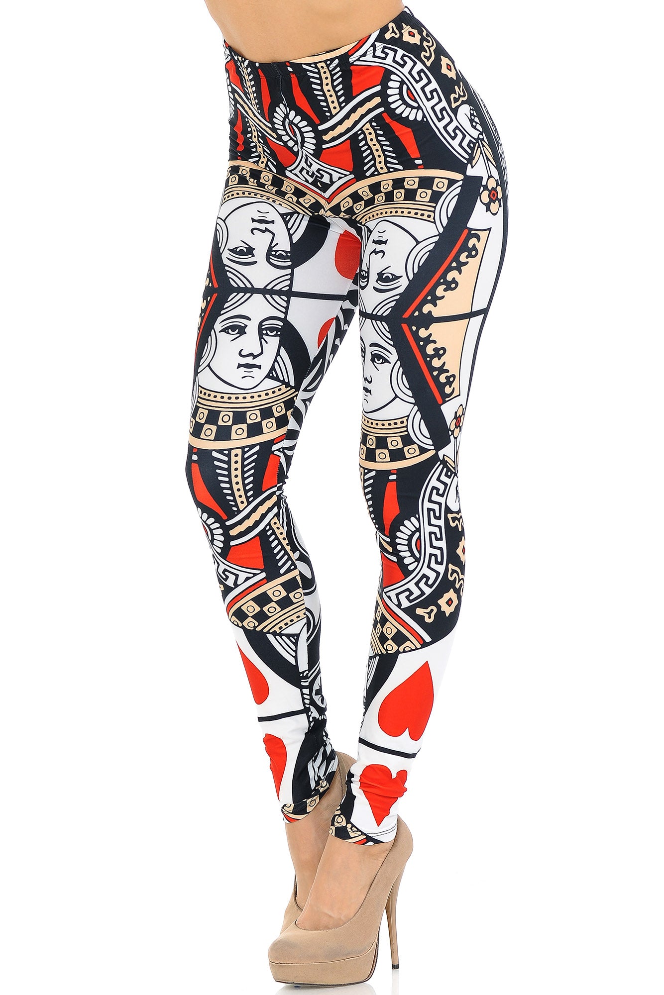 Creamy Soft Queen of Hearts Leggings - USA Fashion (One Size Regular,Multi Color Bold)