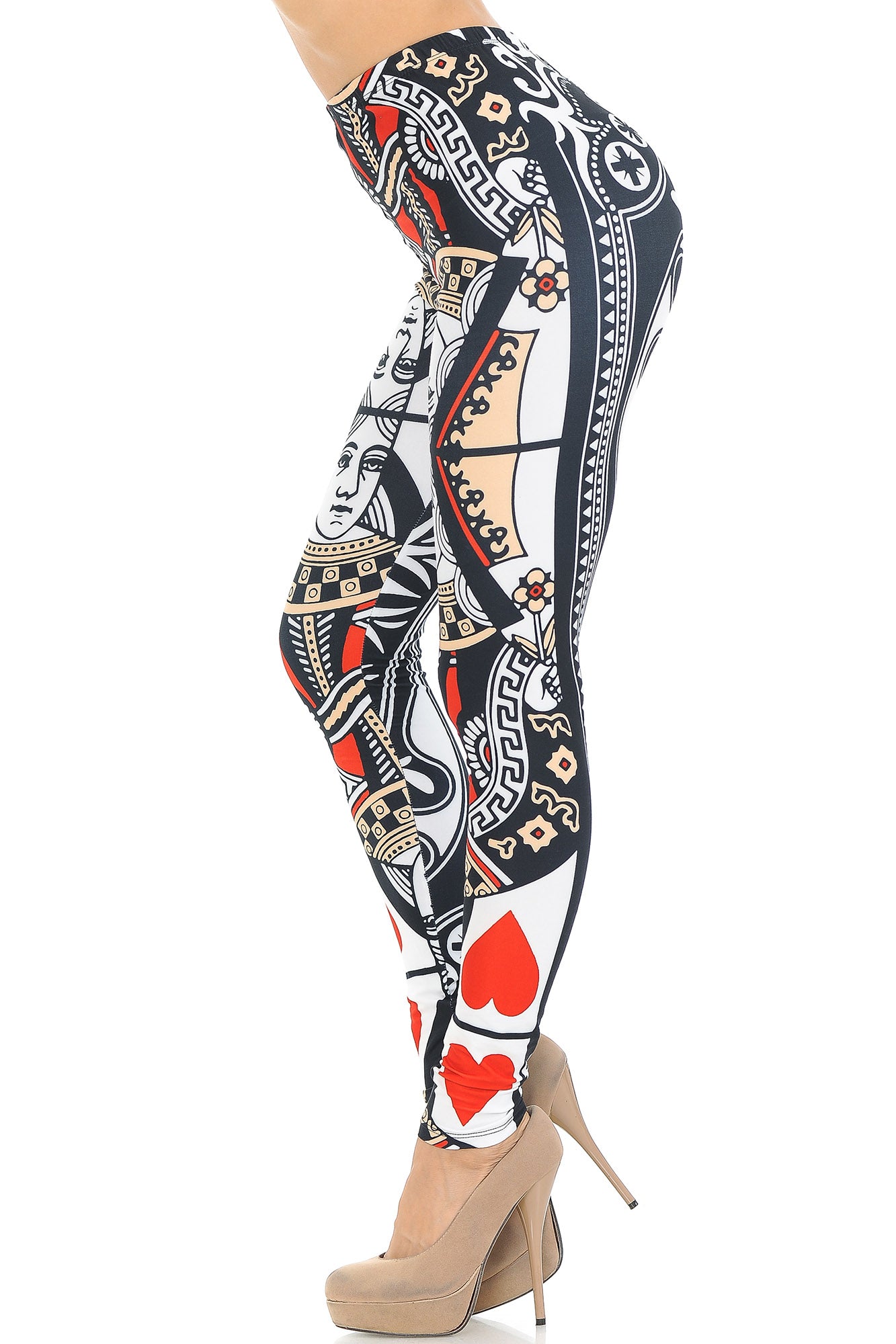 Creamy Soft Queen of Hearts Leggings - USA Fashion (One Size Regular,Multi Color Bold)