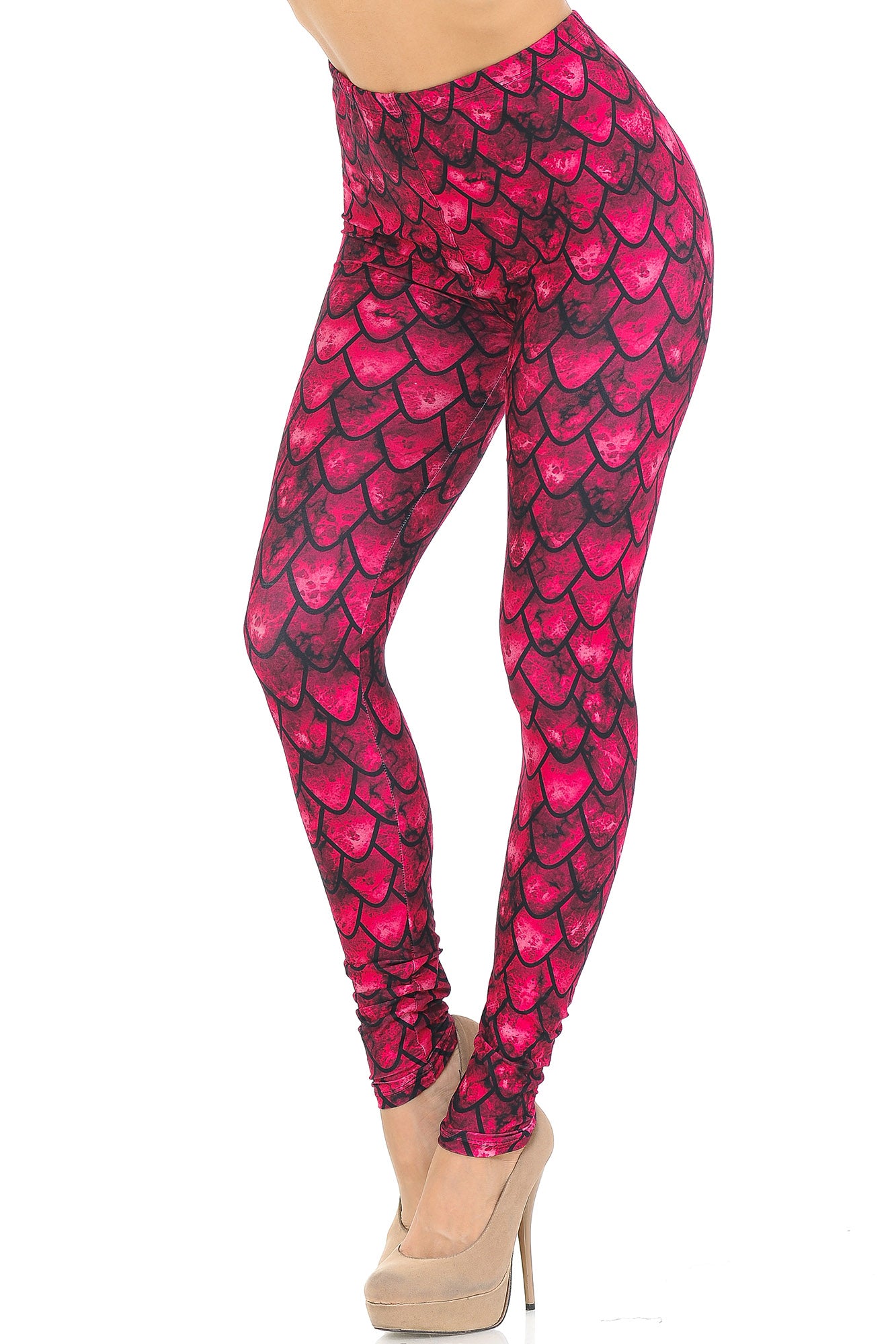 Creamy Soft Red Scale Leggings - USA Fashion (One Size Regular,Red)