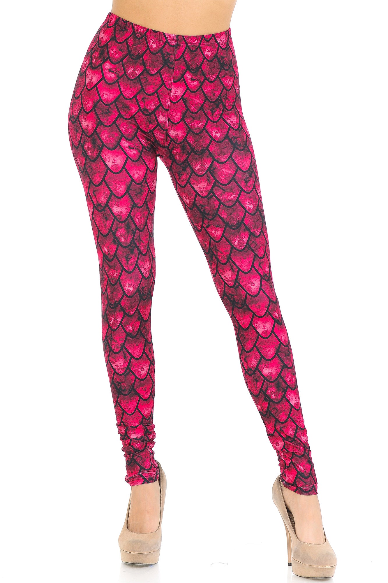 Creamy Soft Red Scale Leggings - USA Fashion (One Size Regular,Red)