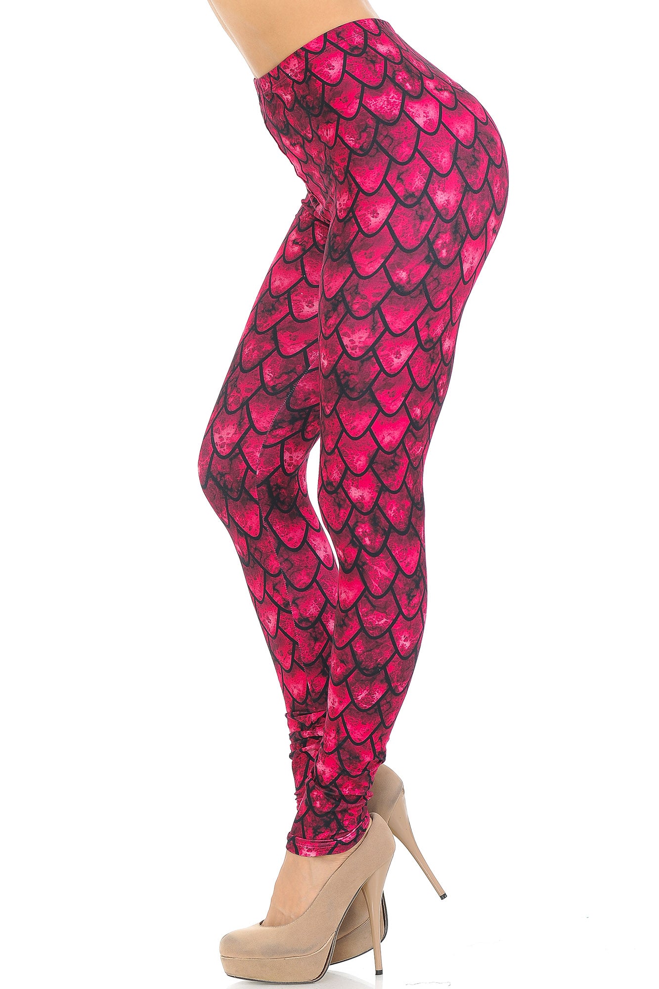 Creamy Soft Red Scale Leggings - USA Fashion (One Size Regular,Red)