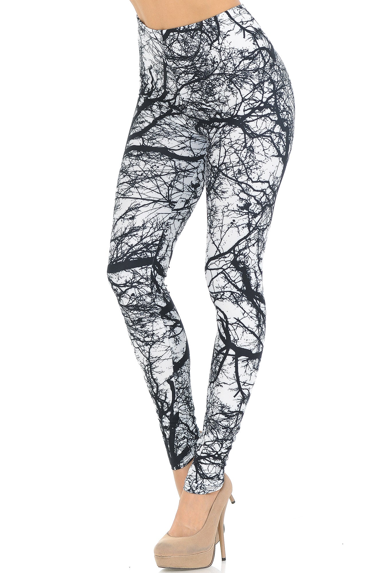 Creamy Soft Photo Negative Tree Extra Small Leggings - USA Fashion (XSmall One Size,White)