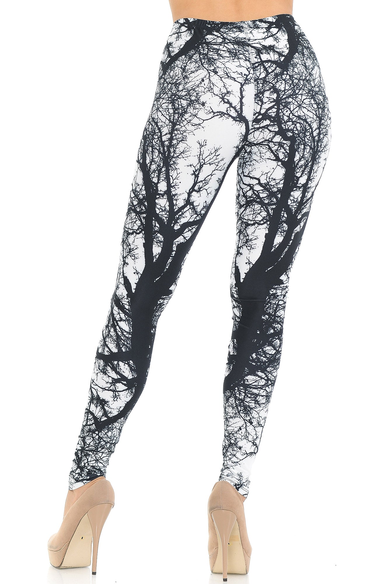 Creamy Soft Photo Negative Tree Extra Small Leggings - USA Fashion (XSmall One Size,White)