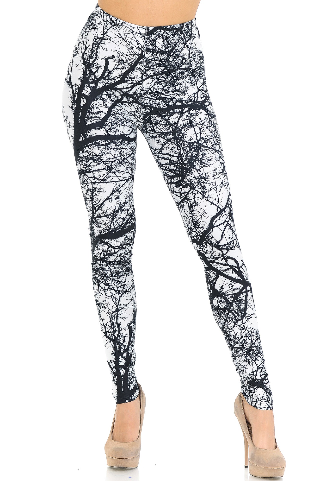 Creamy Soft Photo Negative Tree Extra Small Leggings - USA Fashion (XSmall One Size,White)