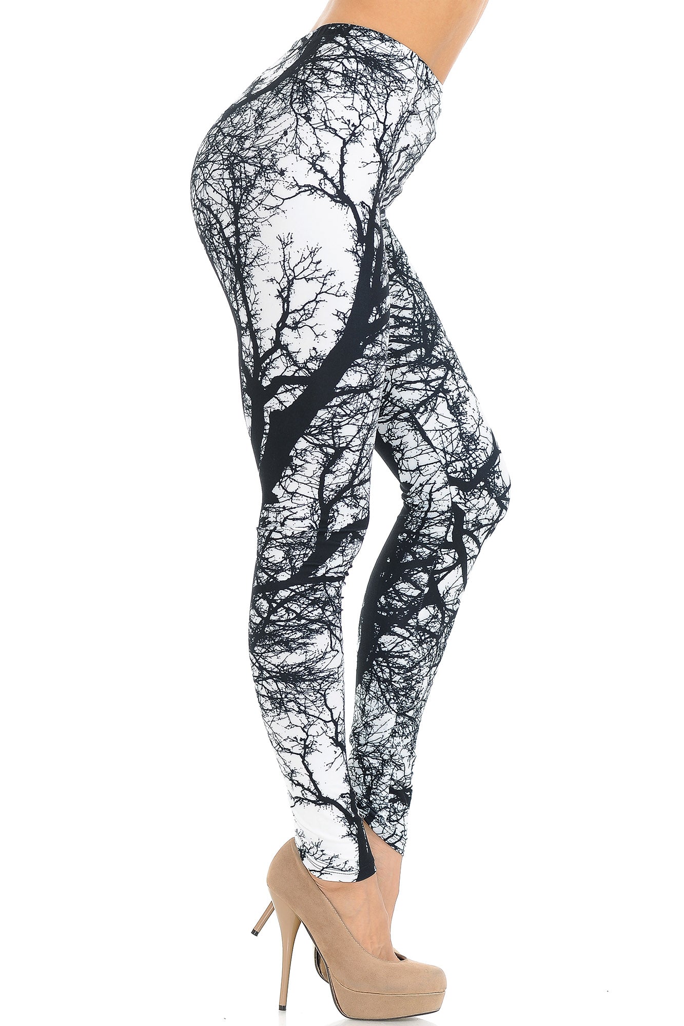 Creamy Soft Photo Negative Tree Extra Small Leggings - USA Fashion (XSmall One Size,White)