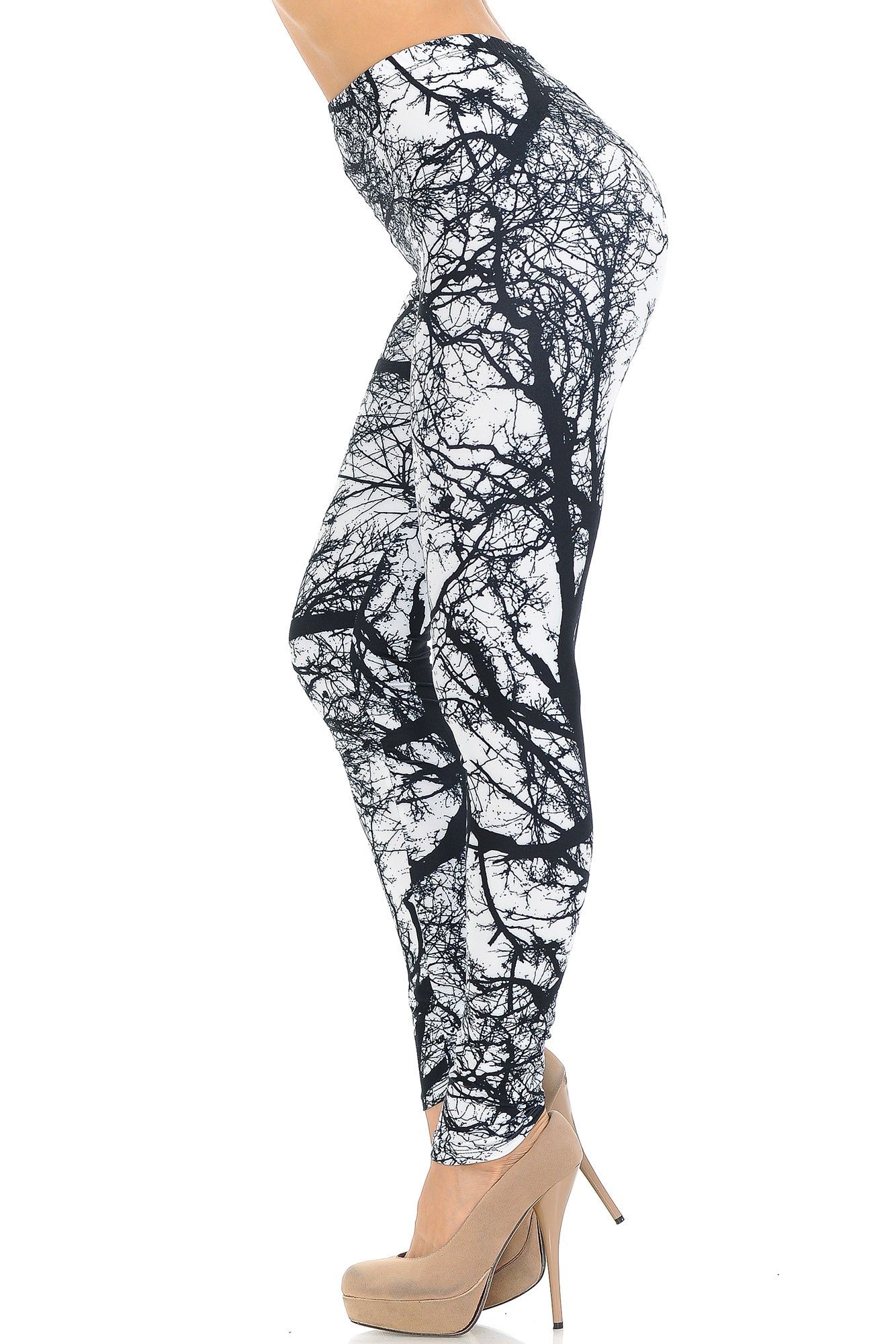Creamy Soft Photo Negative Tree Extra Small Leggings - USA Fashion (XSmall One Size,White)