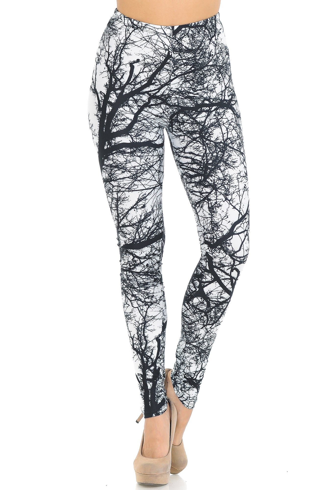 Creamy Soft Photo Negative Tree Extra Small Leggings - USA Fashion (XSmall One Size,White)