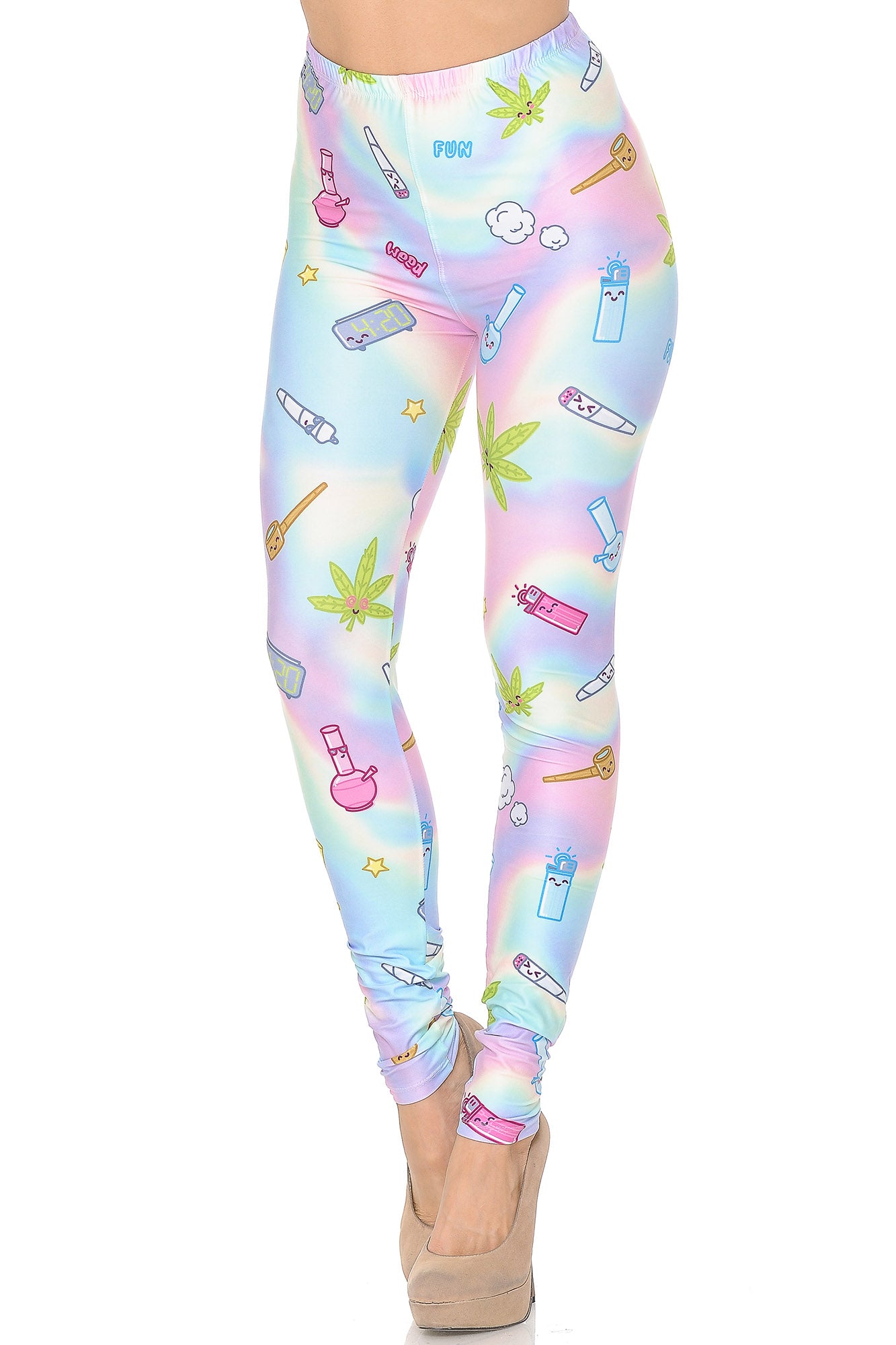 Creamy Soft Marijuana Life Extra Small Leggings - USA Fashion (XSmall One Size,Multi Color Pastel)