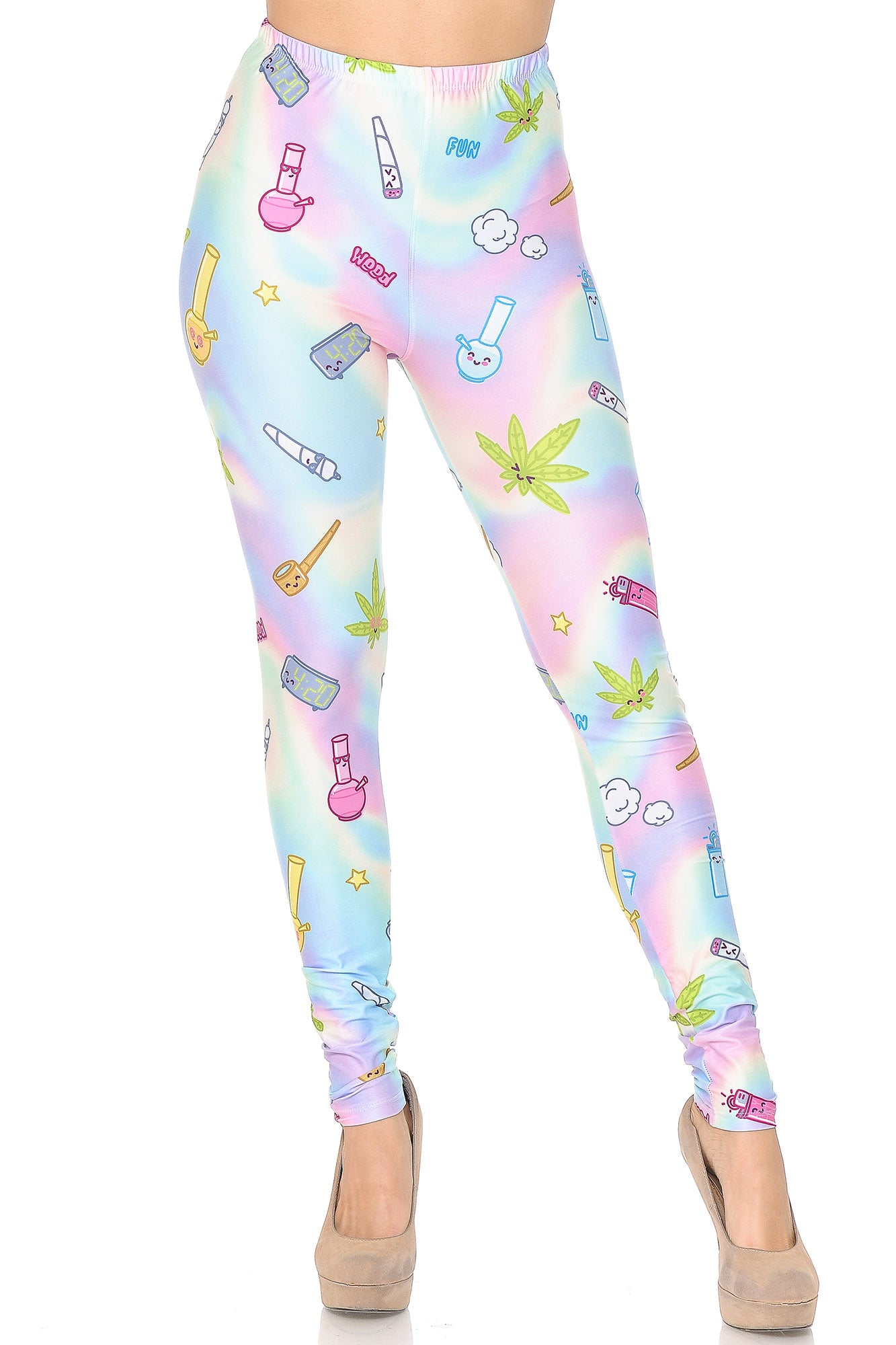 Creamy Soft Marijuana Life Extra Small Leggings - USA Fashion (XSmall One Size,Multi Color Pastel)