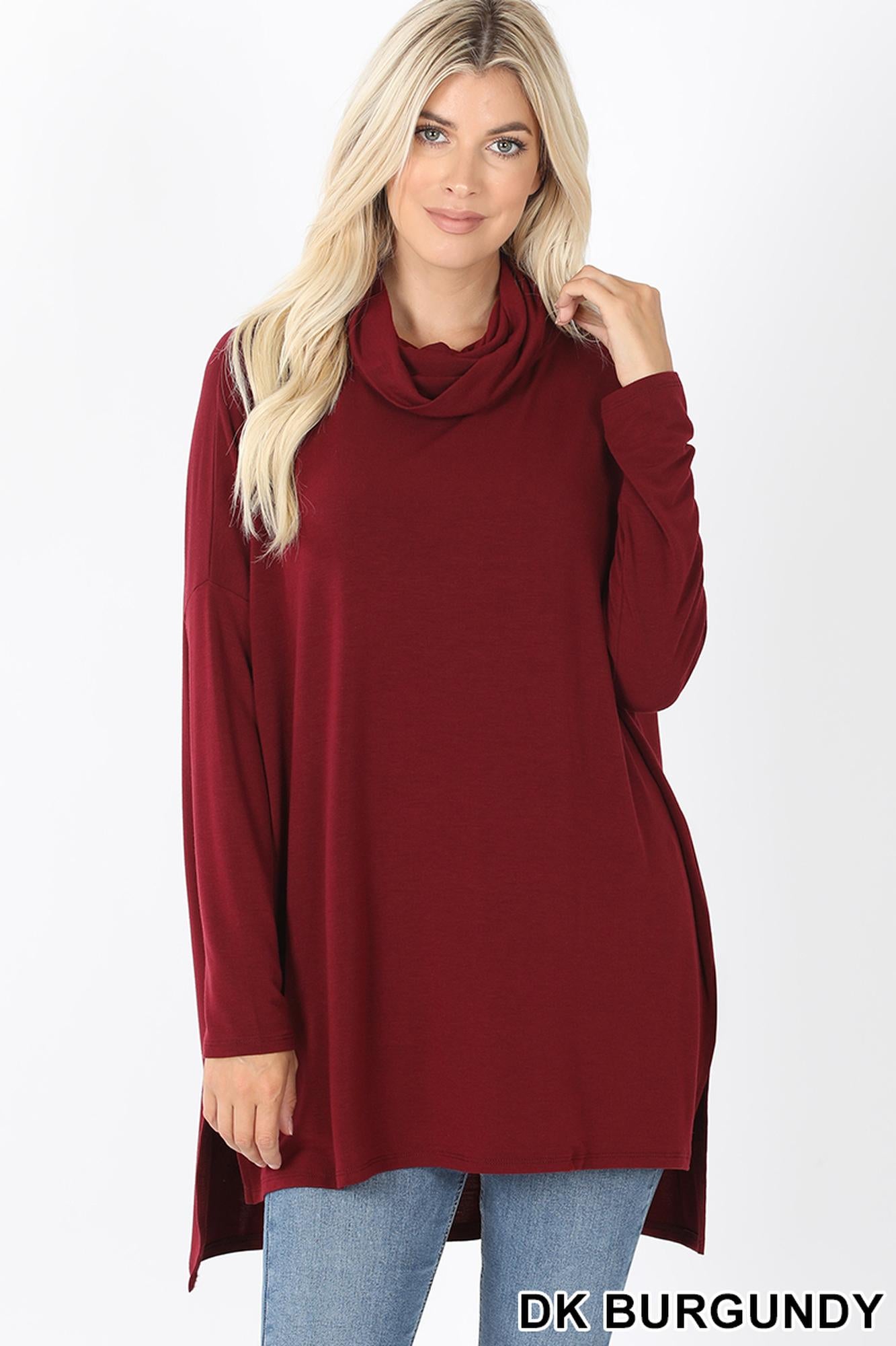 Cowl Neck Hi-Low Long Sleeve Plus Size Top