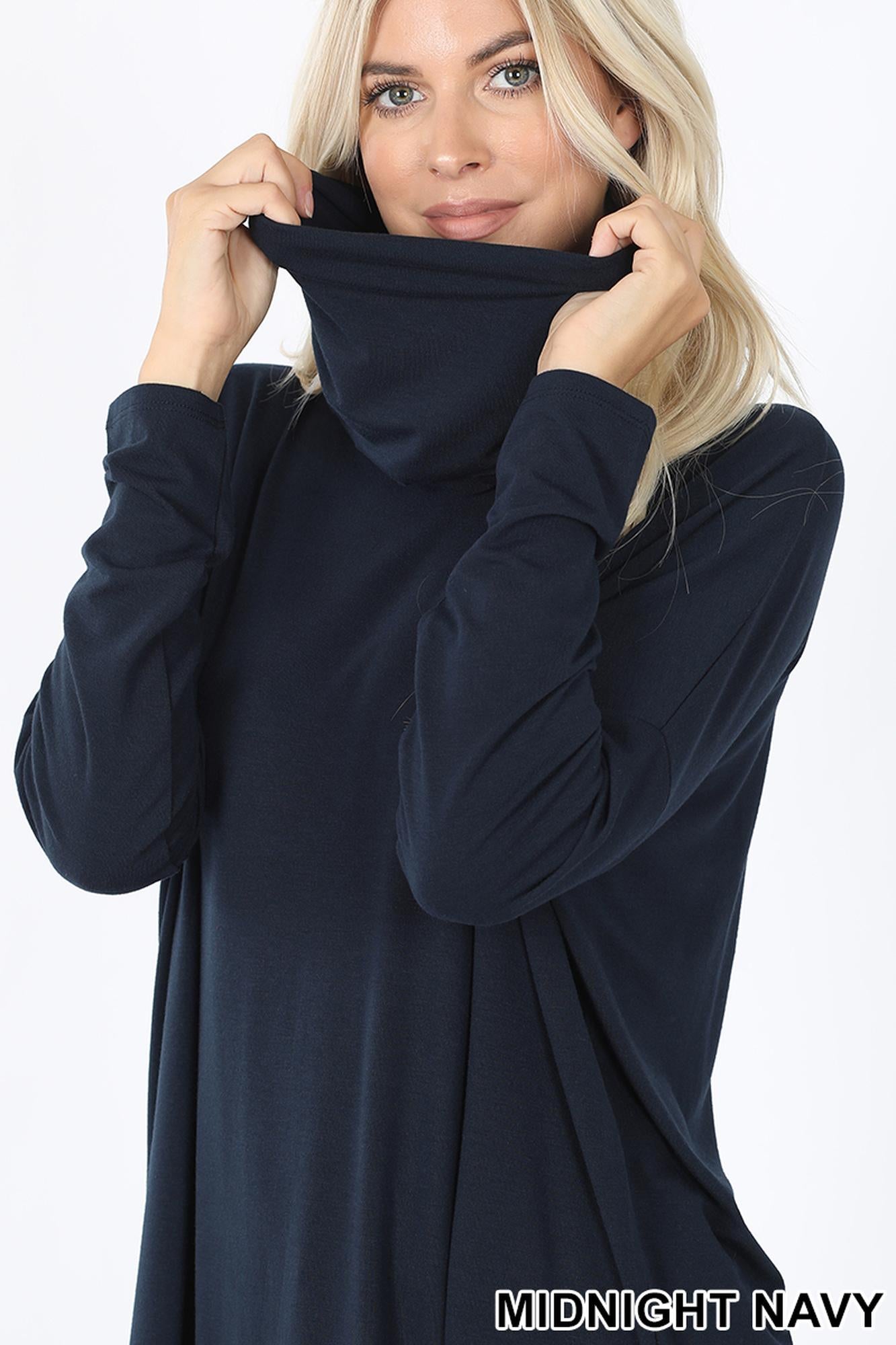 Cowl Neck Hi-Low Long Sleeve Top