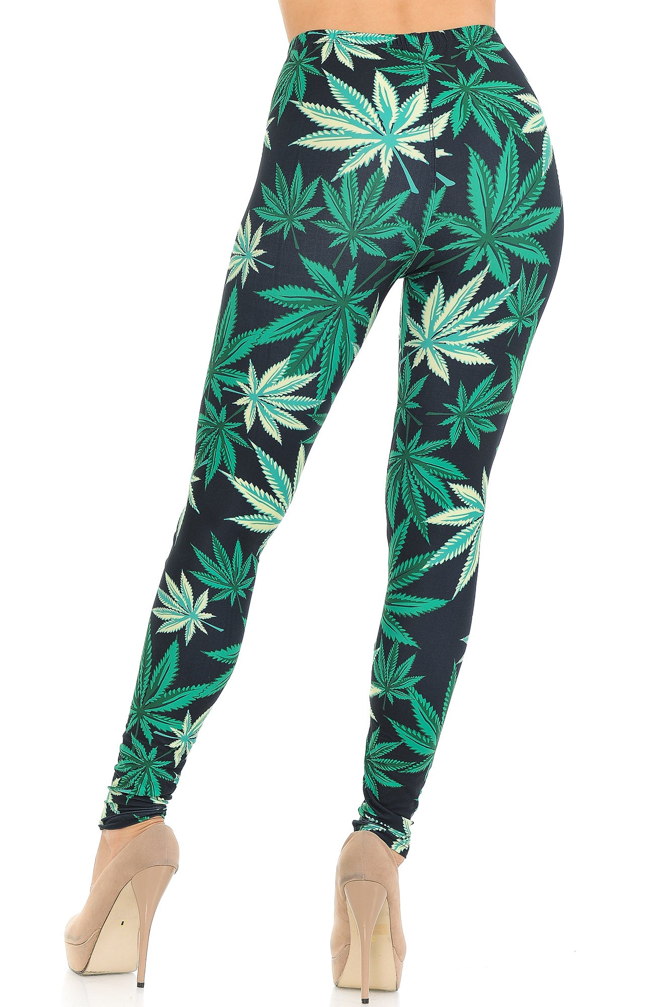 Creamy Soft Black Weed Extra Small Leggings - USA Fashion (XSmall One Size,Green)