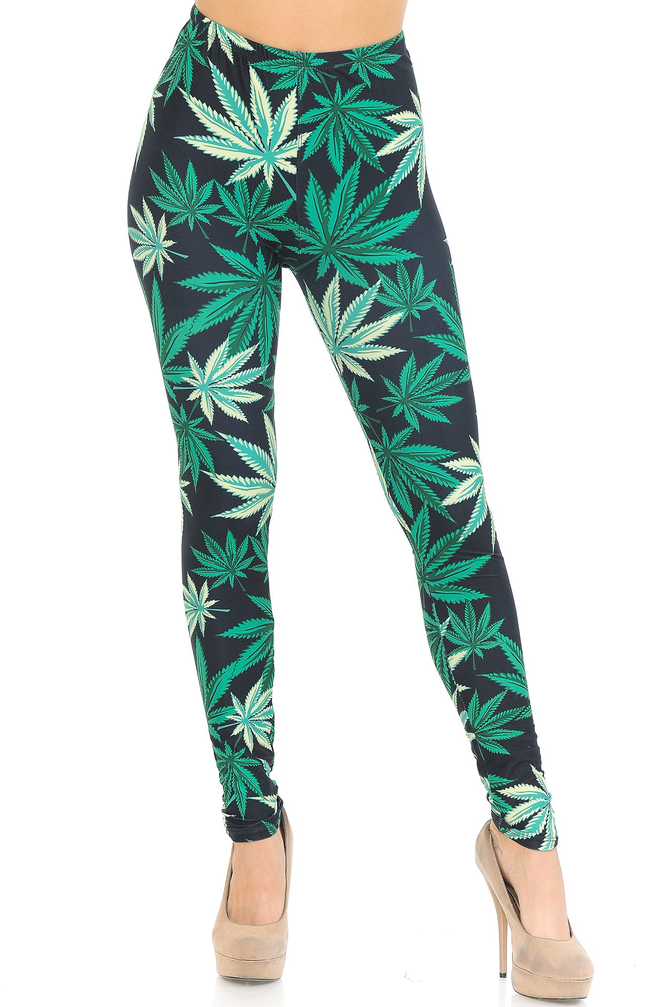 Creamy Soft Black Weed Extra Small Leggings - USA Fashion (XSmall One Size,Green)