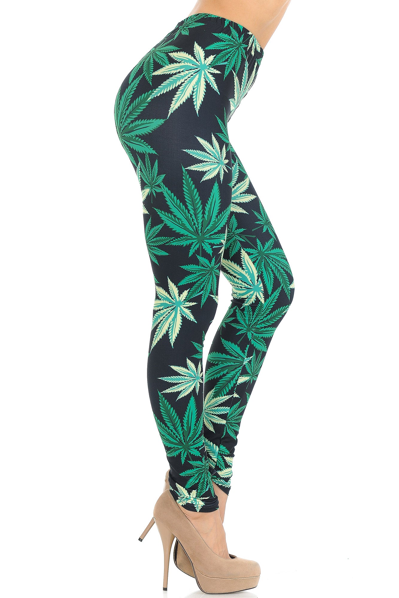 Creamy Soft Black Weed Extra Small Leggings - USA Fashion (XSmall One Size,Green)