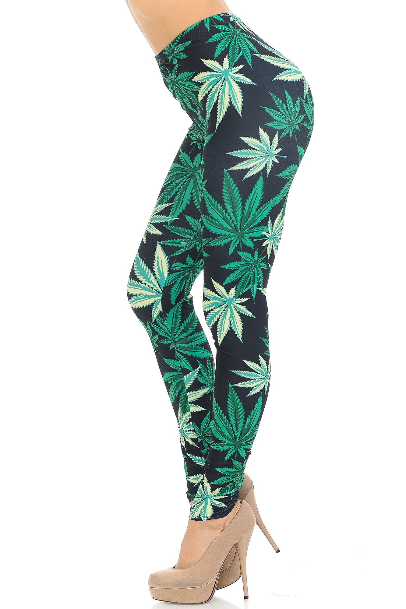 Creamy Soft Black Weed Extra Small Leggings - USA Fashion (XSmall One Size,Green)