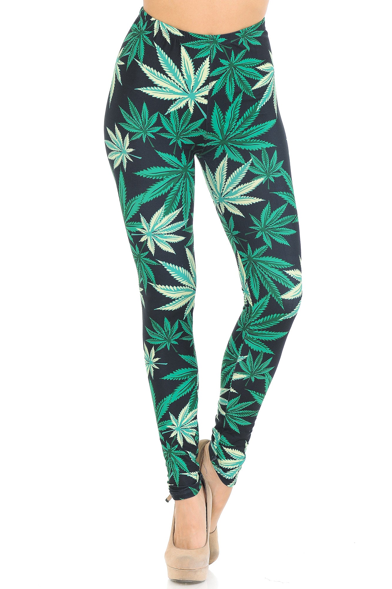 Creamy Soft Black Weed Extra Small Leggings - USA Fashion (XSmall One Size,Green)