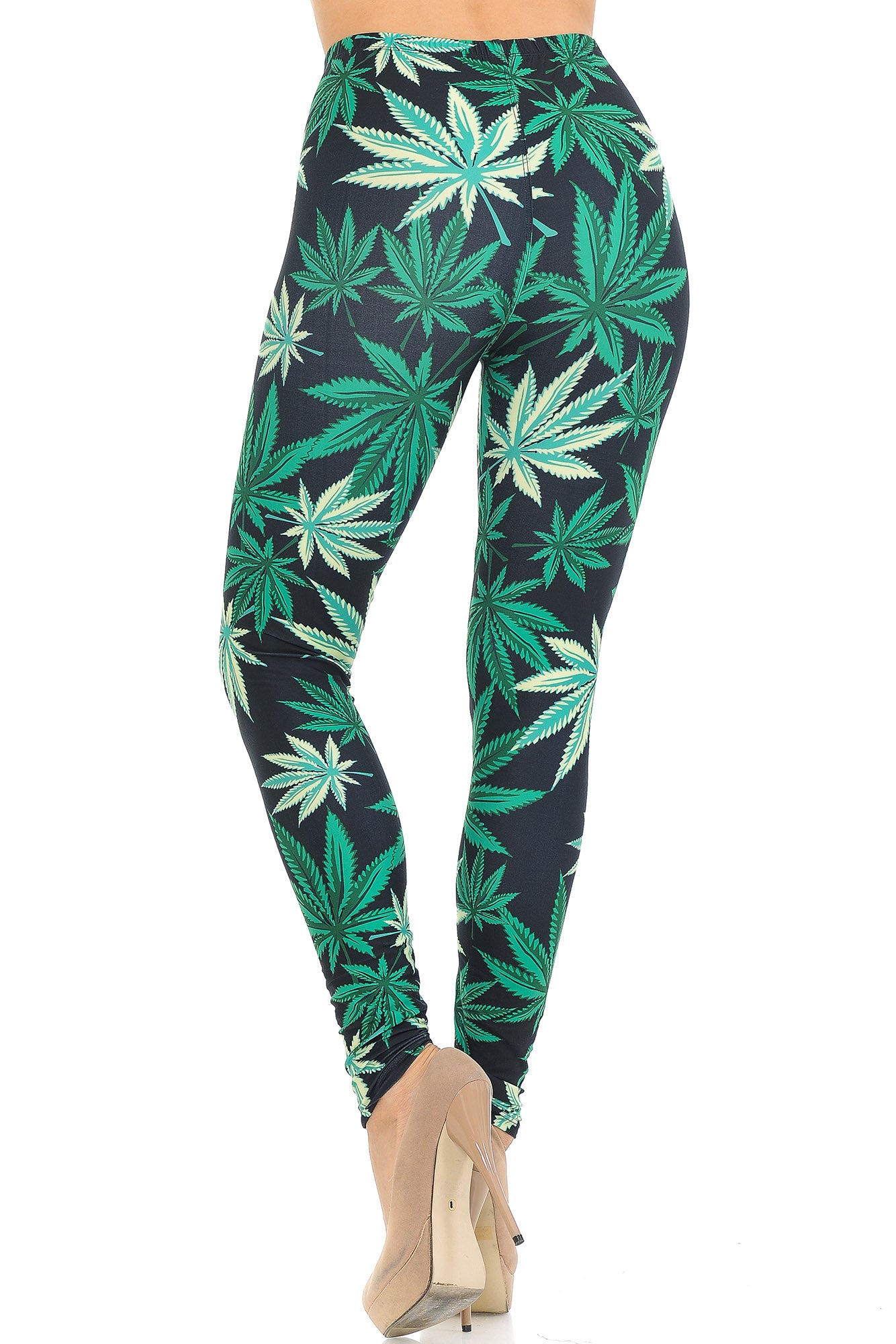 Creamy Soft Black Weed Extra Small Leggings - USA Fashion (XSmall One Size,Green)